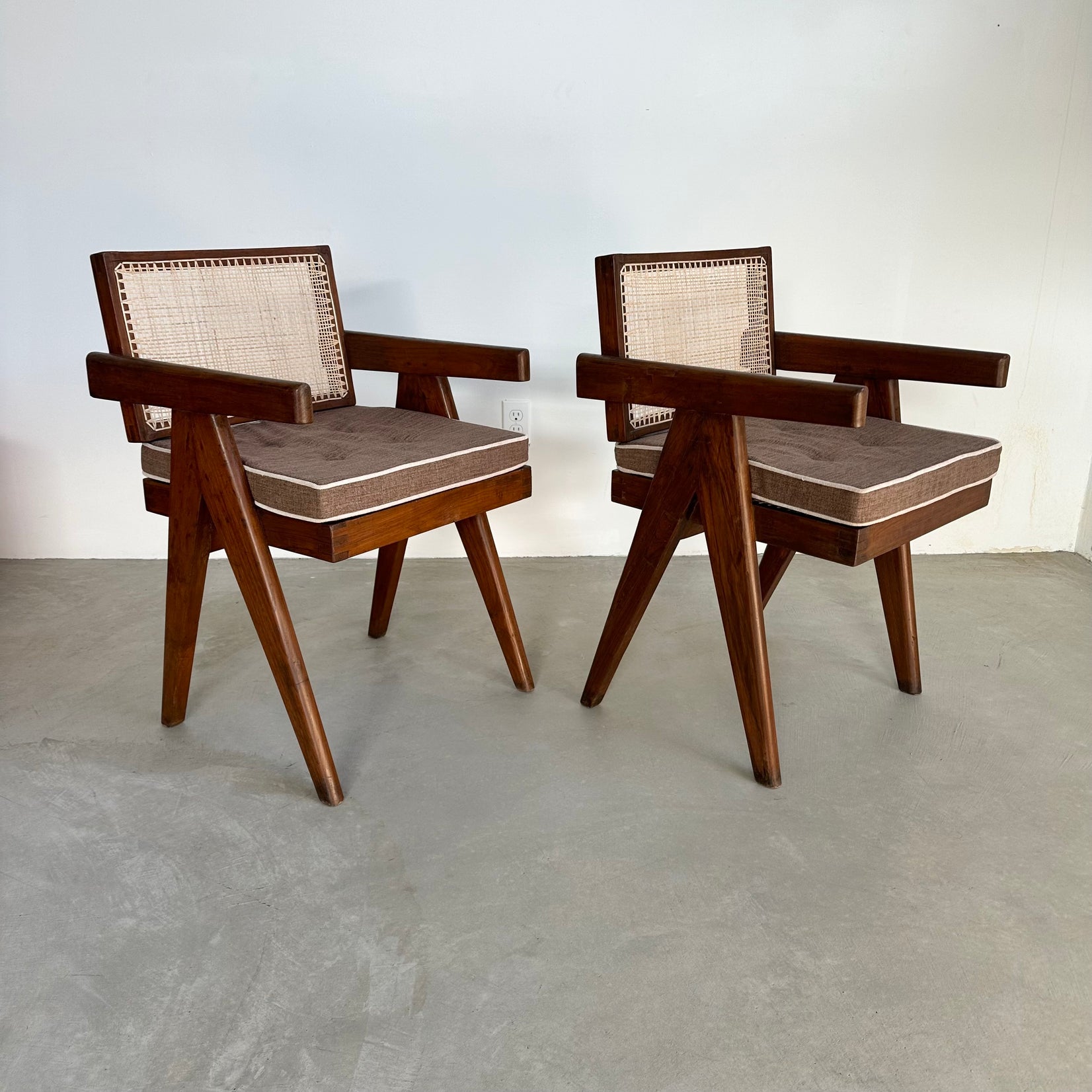 Pair of Pierre Jeanneret Floating Back V-Leg Office Chairs