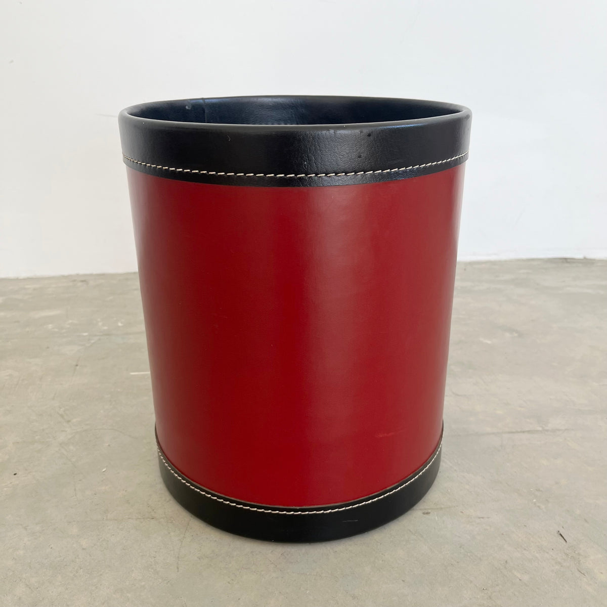 Red and Black Leather Waste Basket