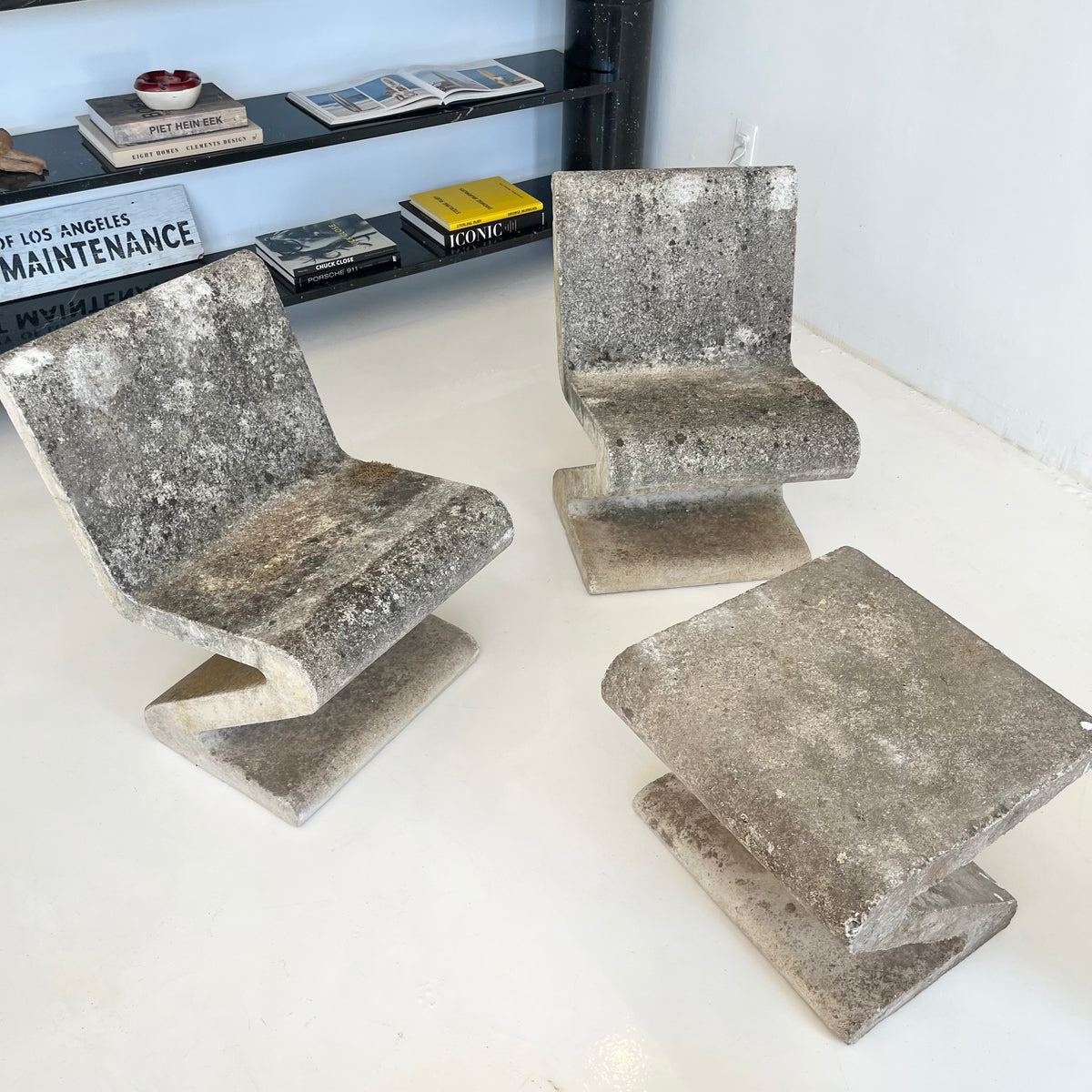 Sculptural Concrete Zig Zag Chairs and Table