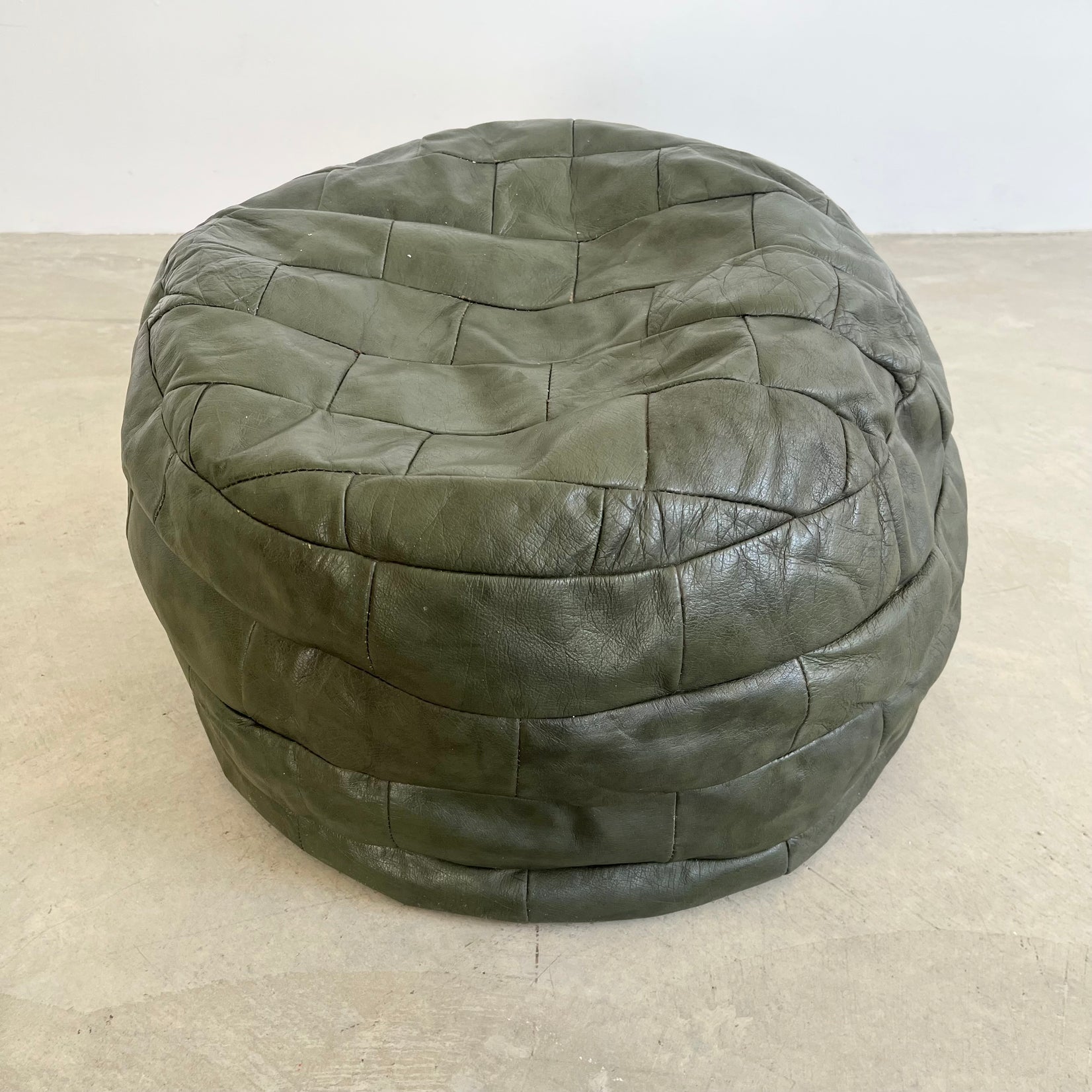 De Sede Green Leather Patchwork Ottoman, 1970s Switzerland