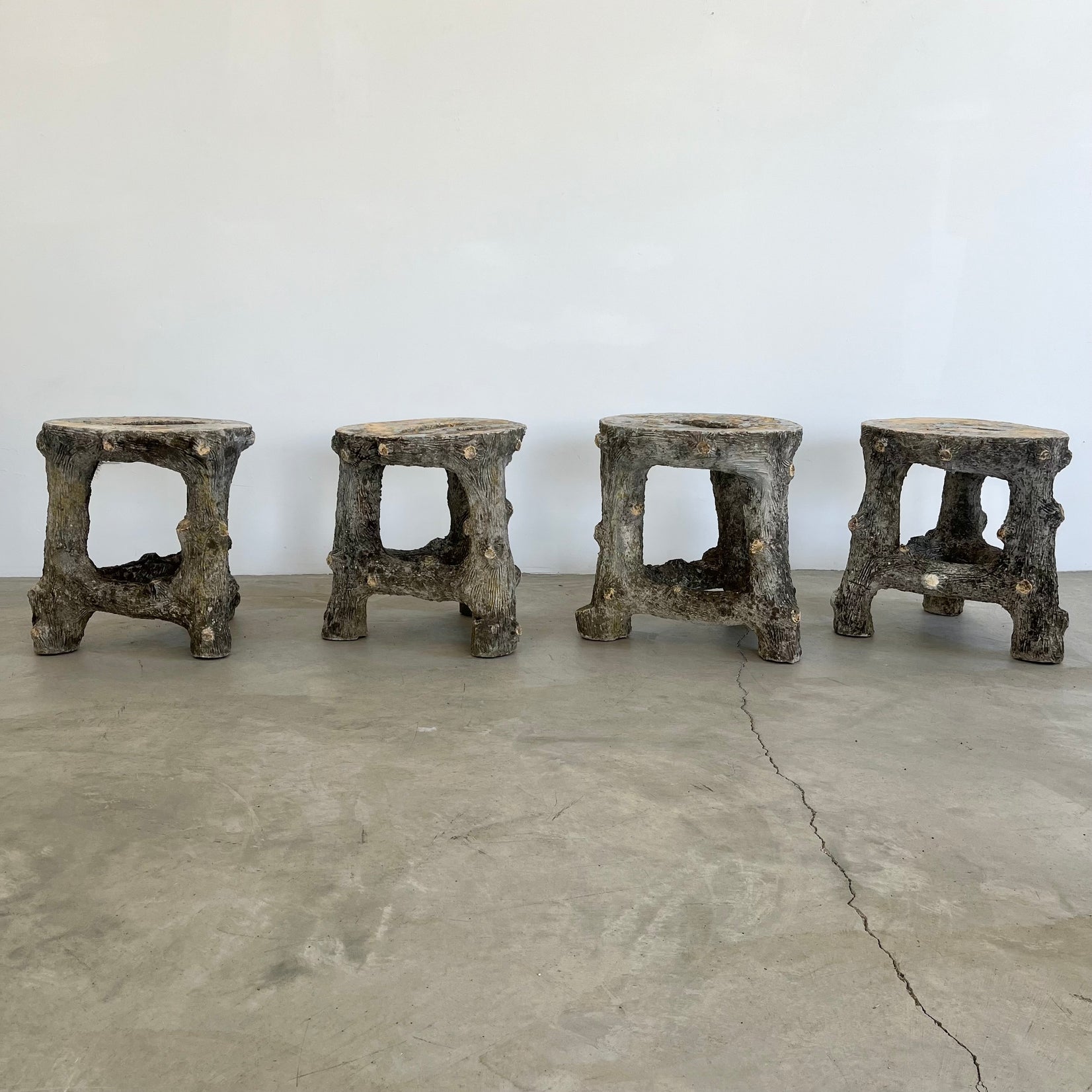 Set of 4 Faux Bois stools, 1960s France