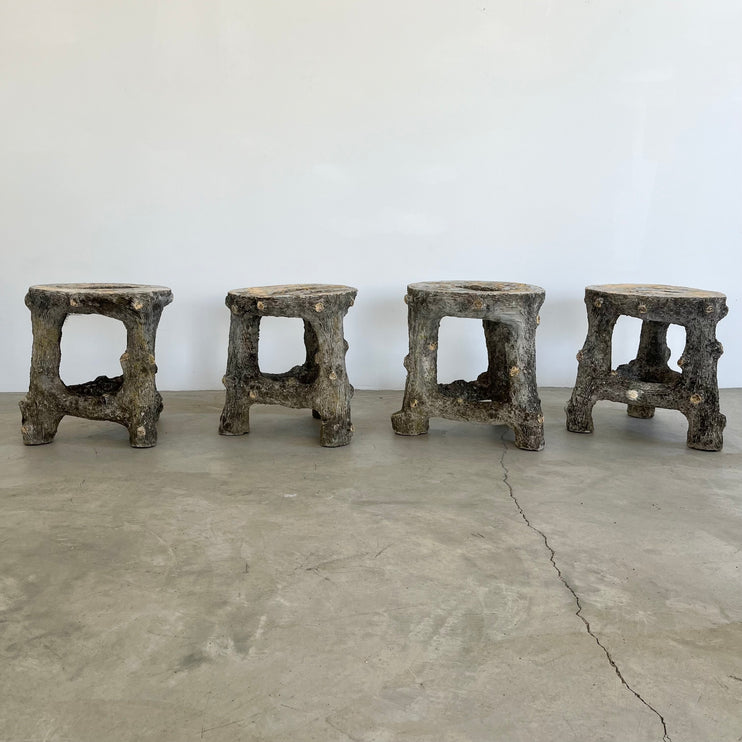 Set of 4 Faux Bois stools, 1960s France