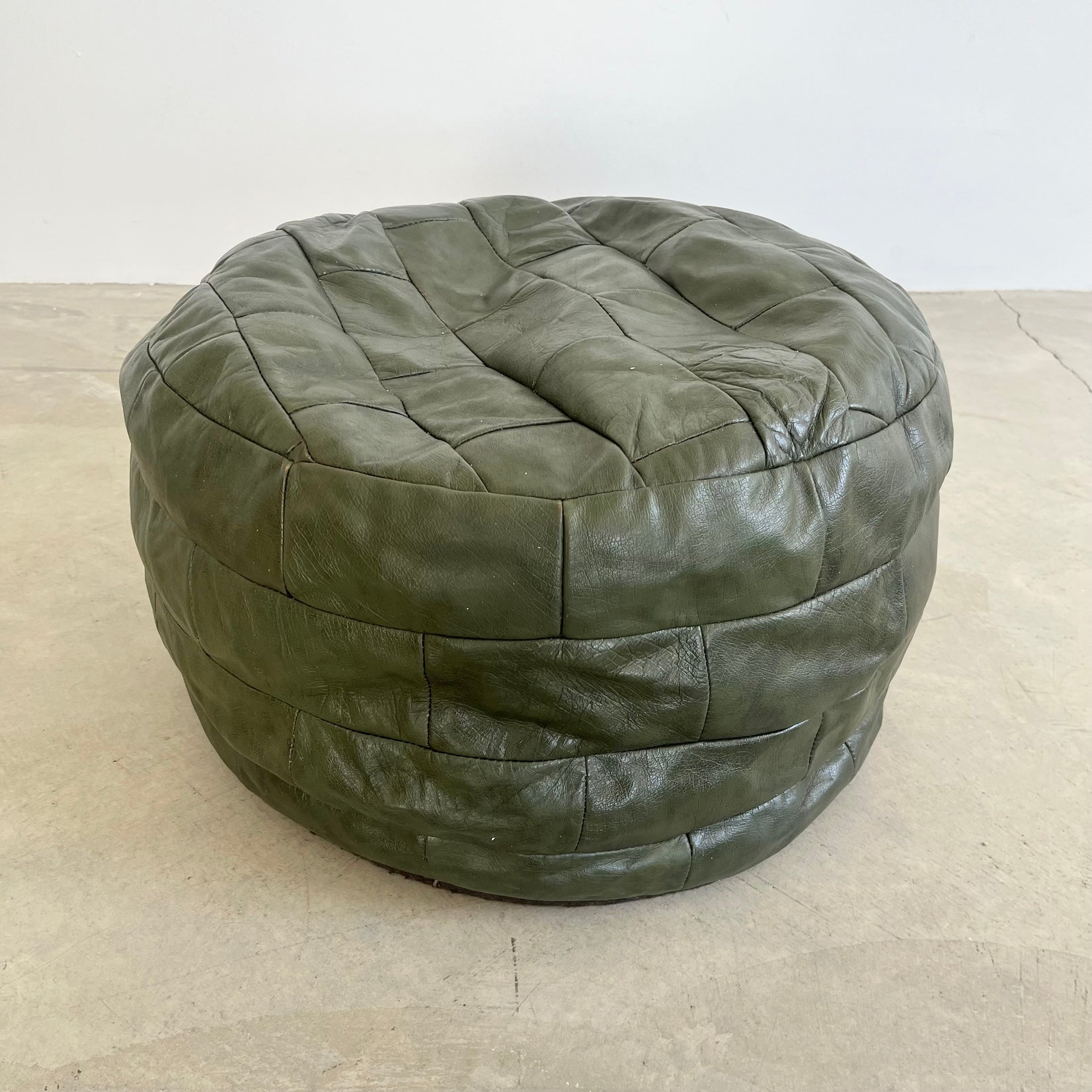 De Sede Green Leather Patchwork Ottoman, 1970s Switzerland