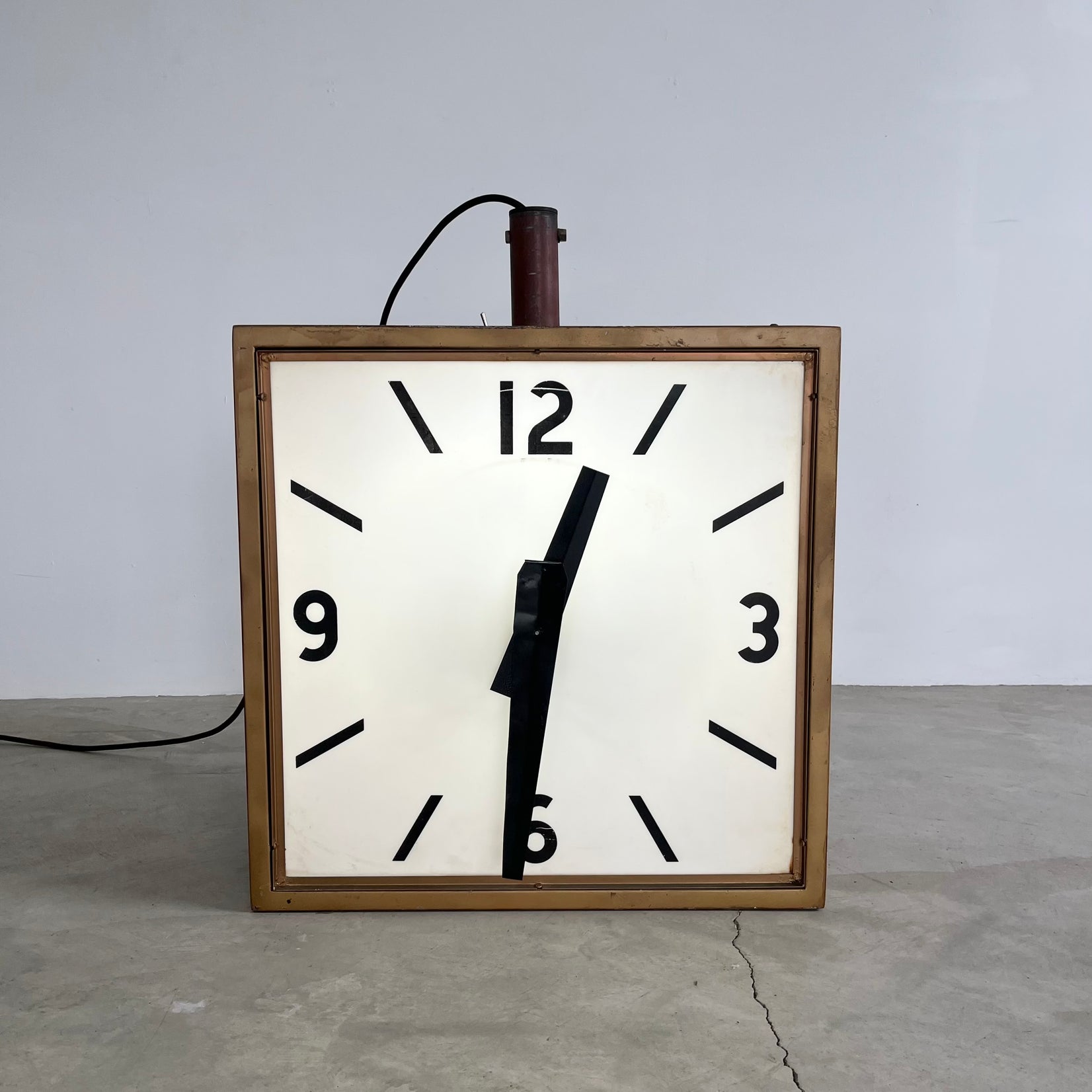Massive Industrial Two-Sided Backlit Clock and Thermometer