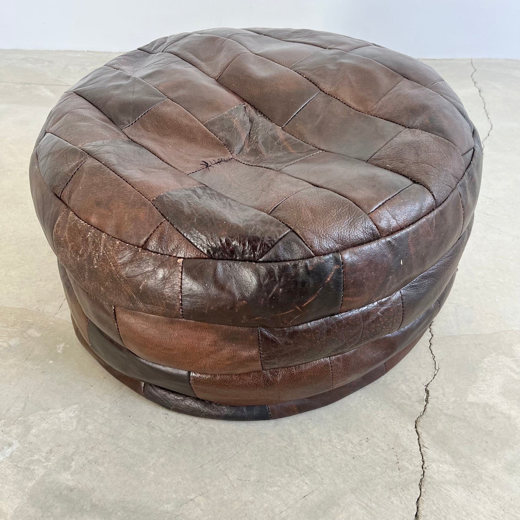 De Sede Brown Leather Patchwork Ottoman, 1970s Switzerland