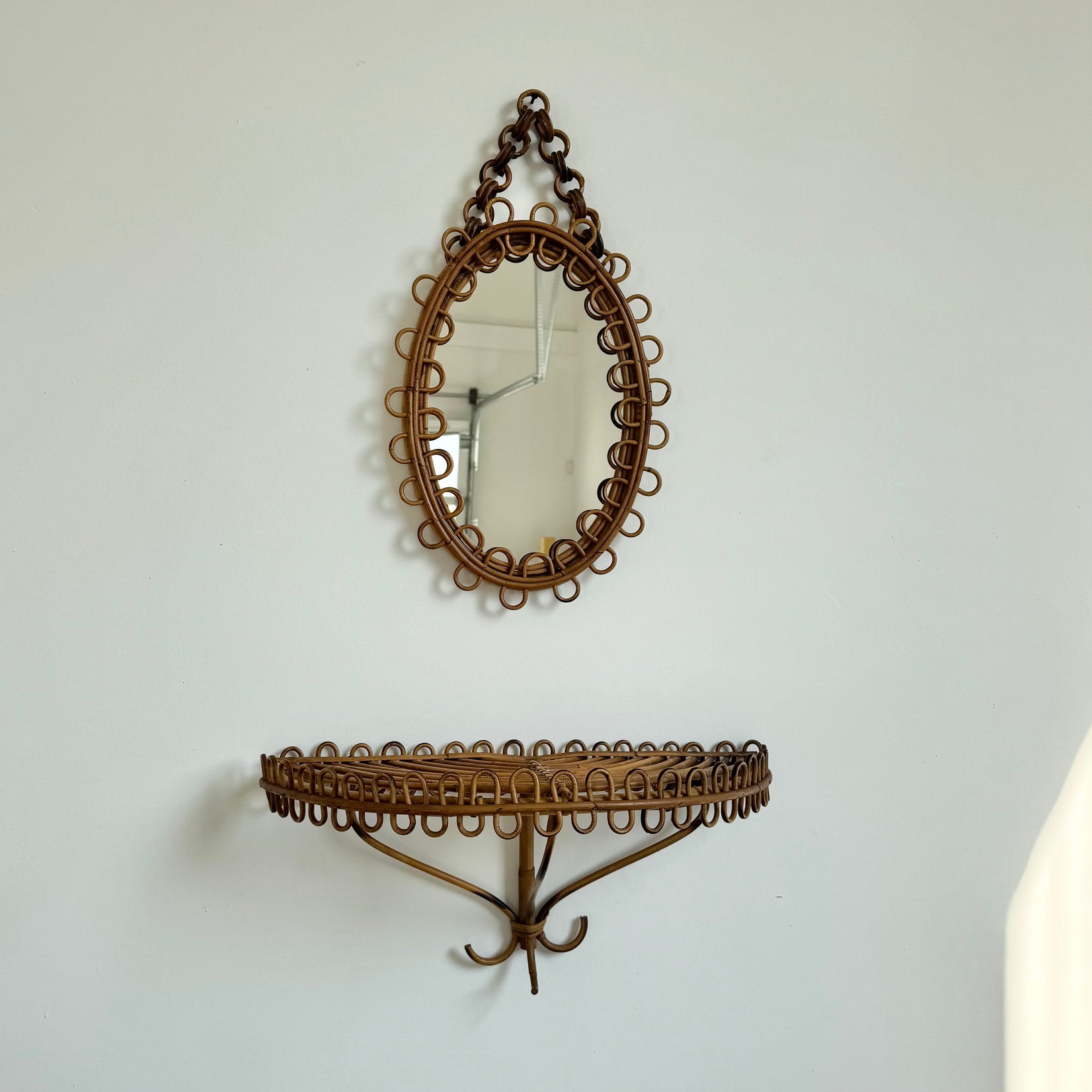 Rattan Mirror with Matching Floating Table