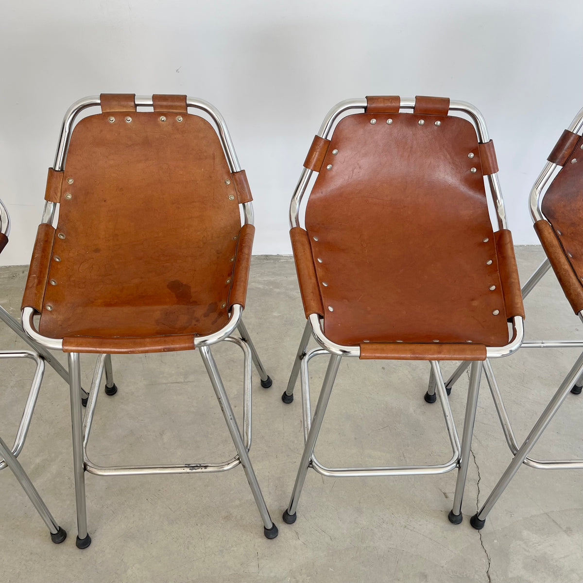 Set of 6 Leather and Chrome Bar Stools