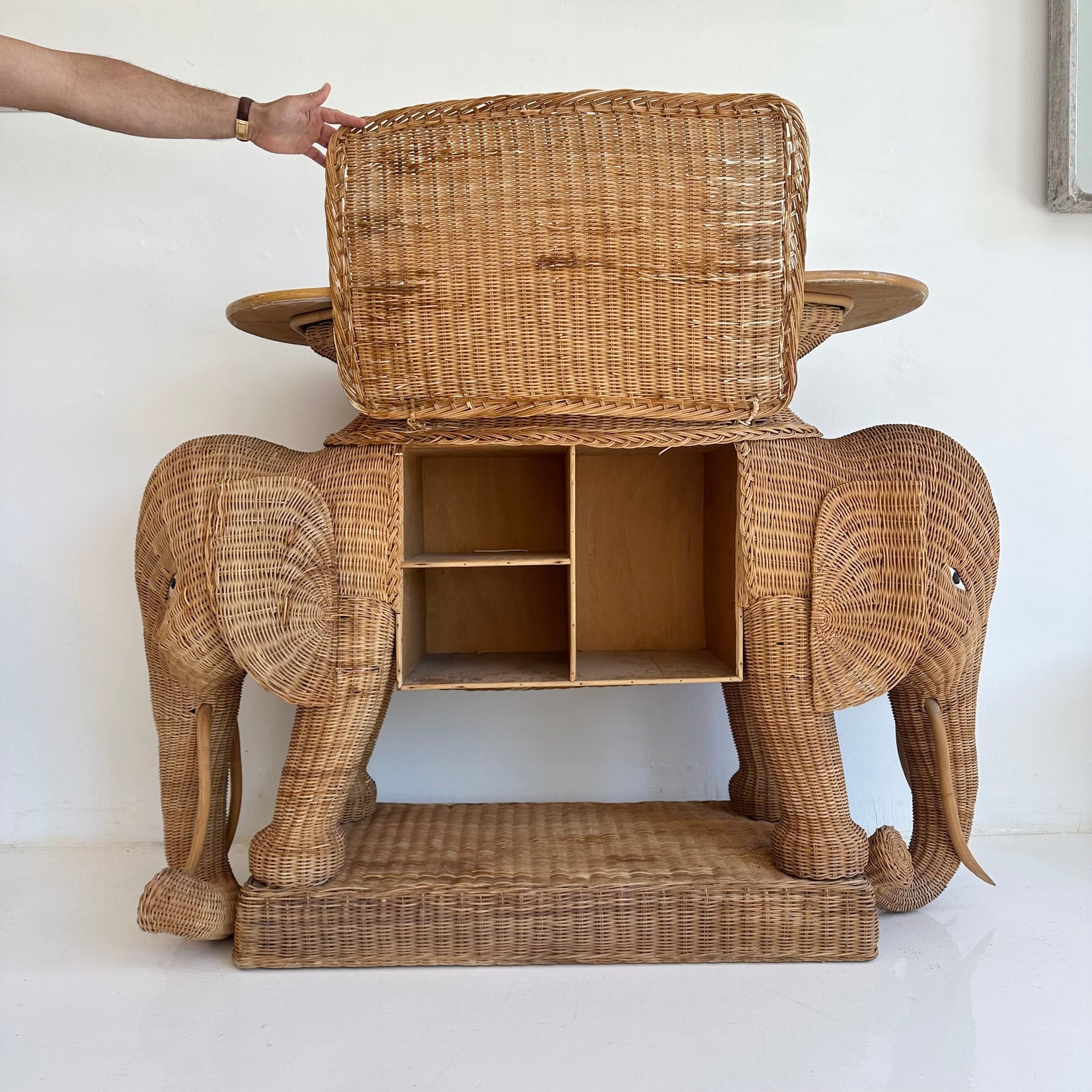 Wicker and Rattan Elephant Console Table