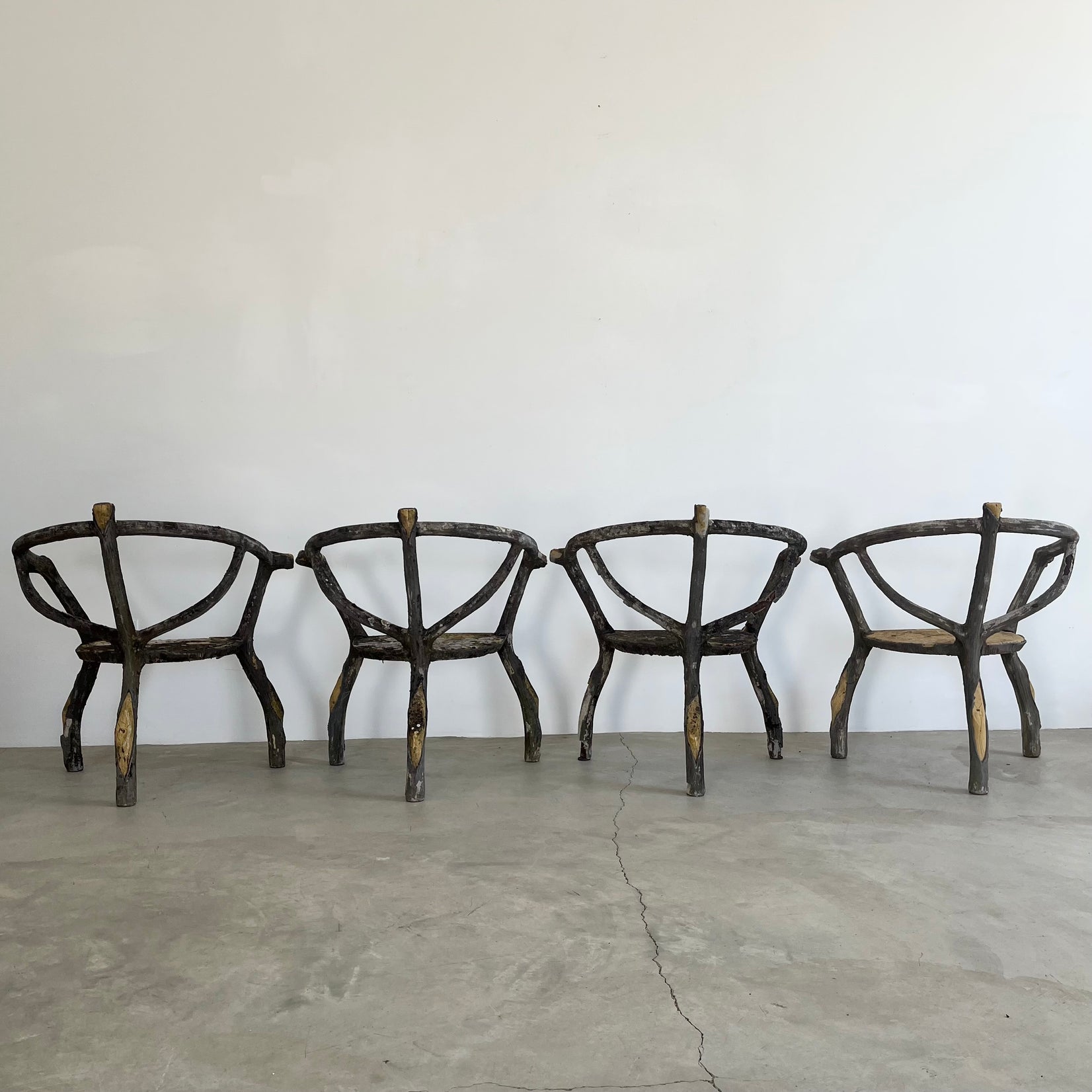Set of 4 Faux Bois chairs, 1960s France
