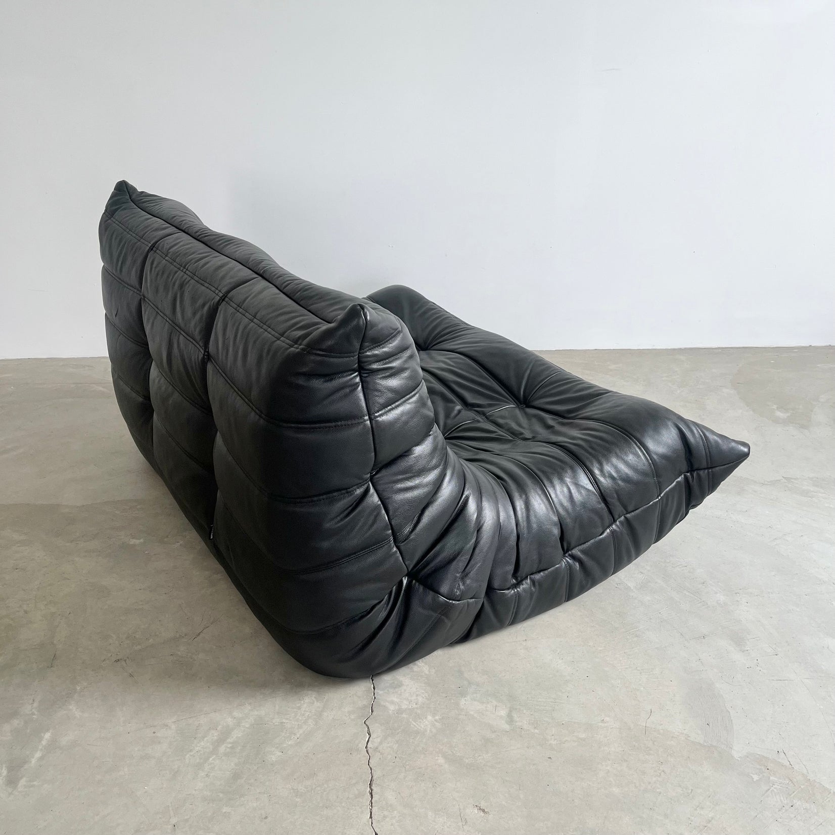 Black Leather 2 Seater Togo Sofa