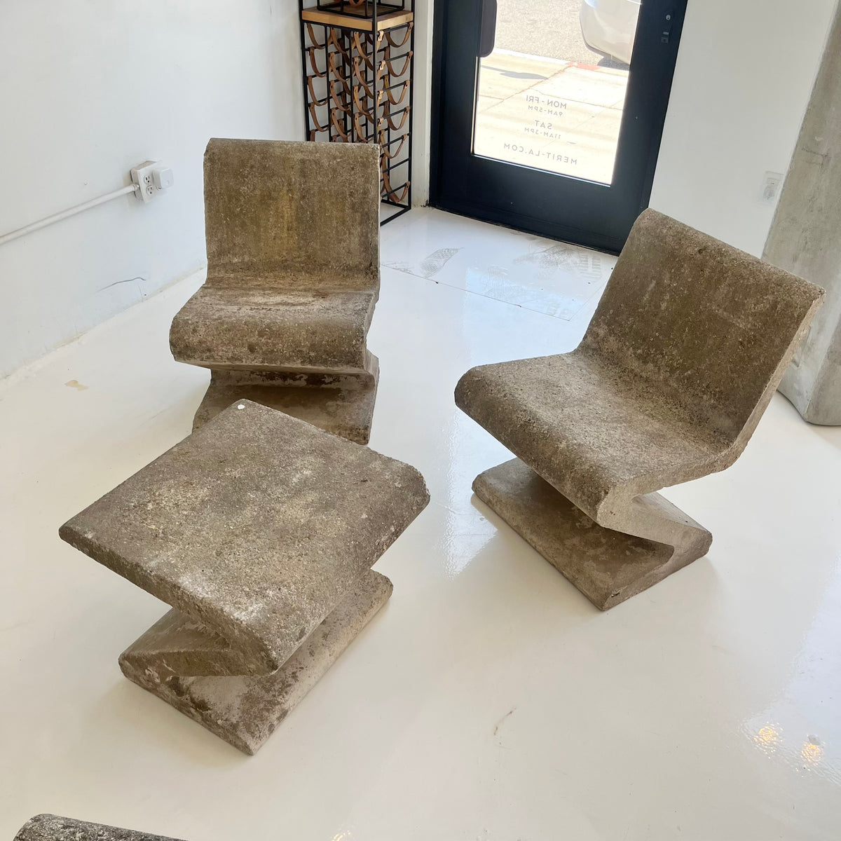 Sculptural Concrete Zig Zag Chairs and Table
