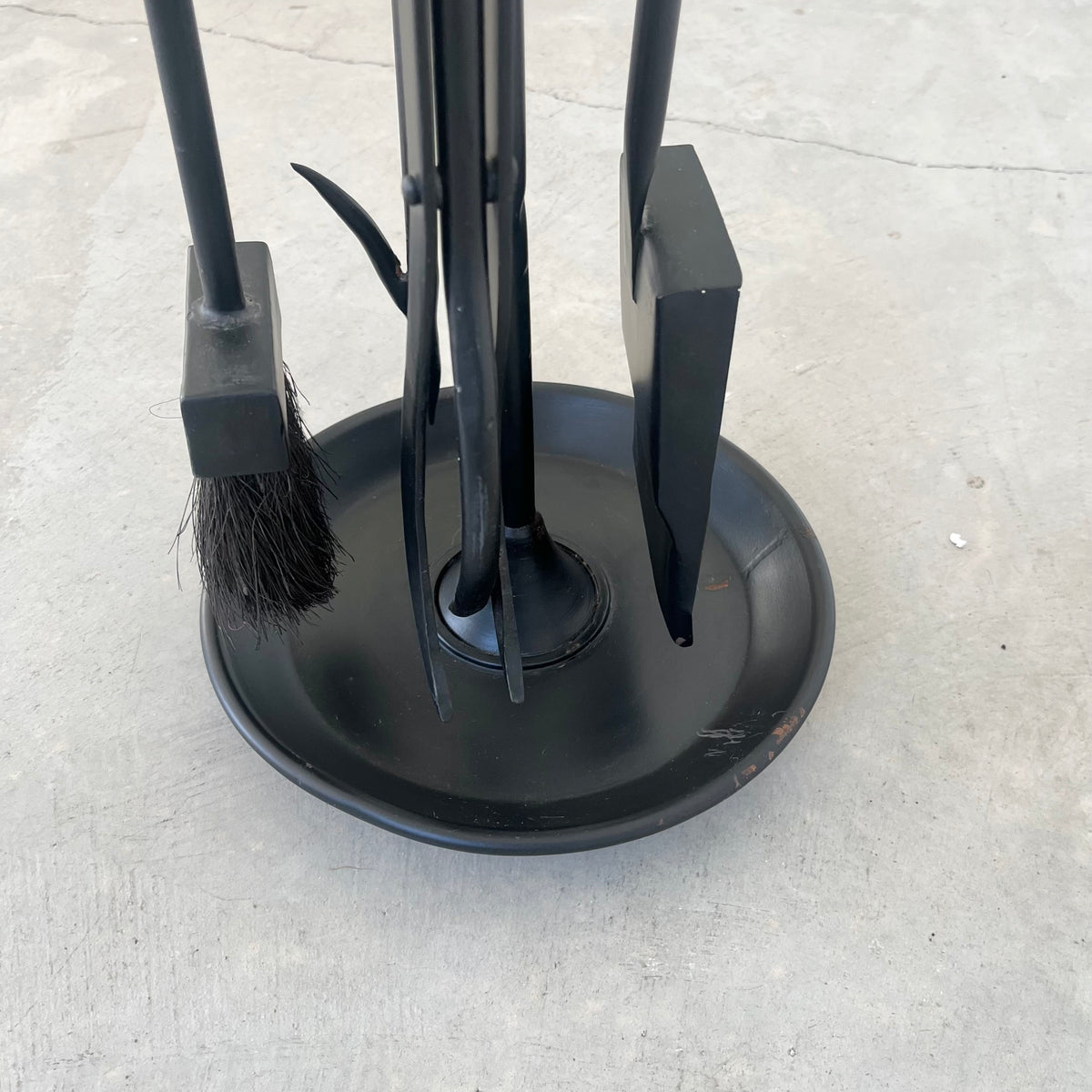 Leather and Iron Fireplace Set in the Style of Jacques Adnet USA