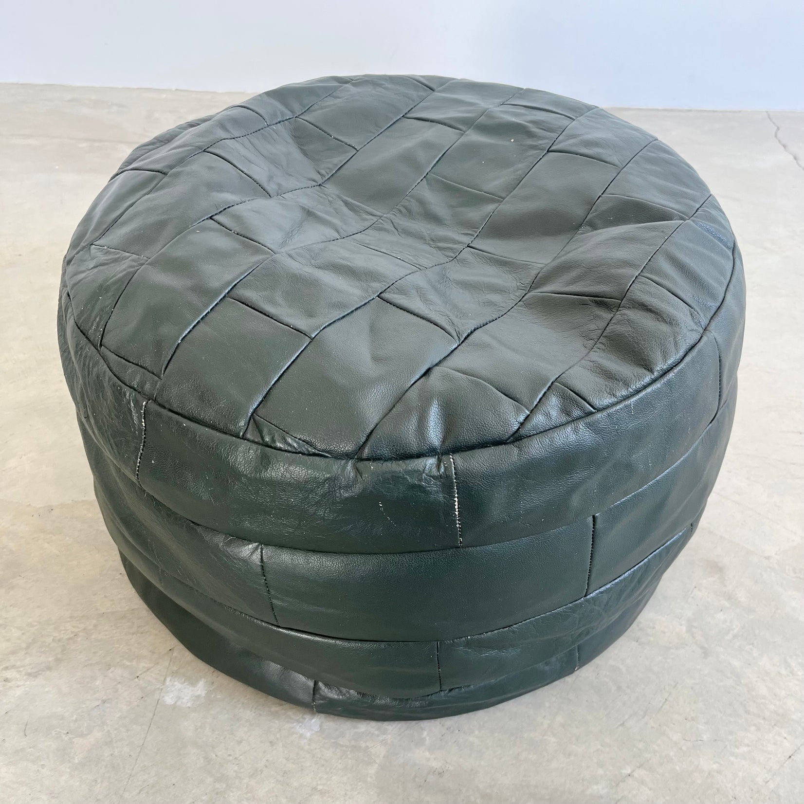 De Sede Green Leather Patchwork Ottoman, 1970s Switzerland