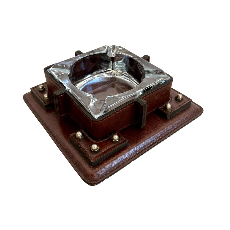 Leather, Brass and Glass Ashtray