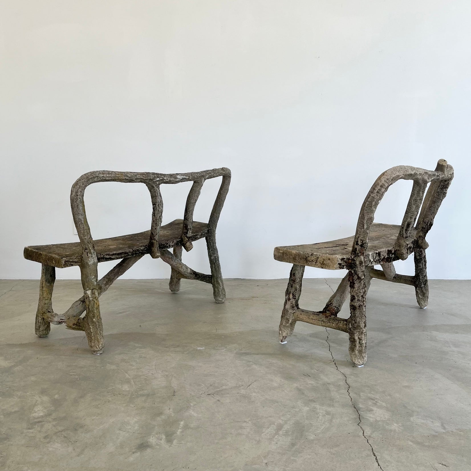 Pair of Faux Bois Concrete Benches, 1960s France