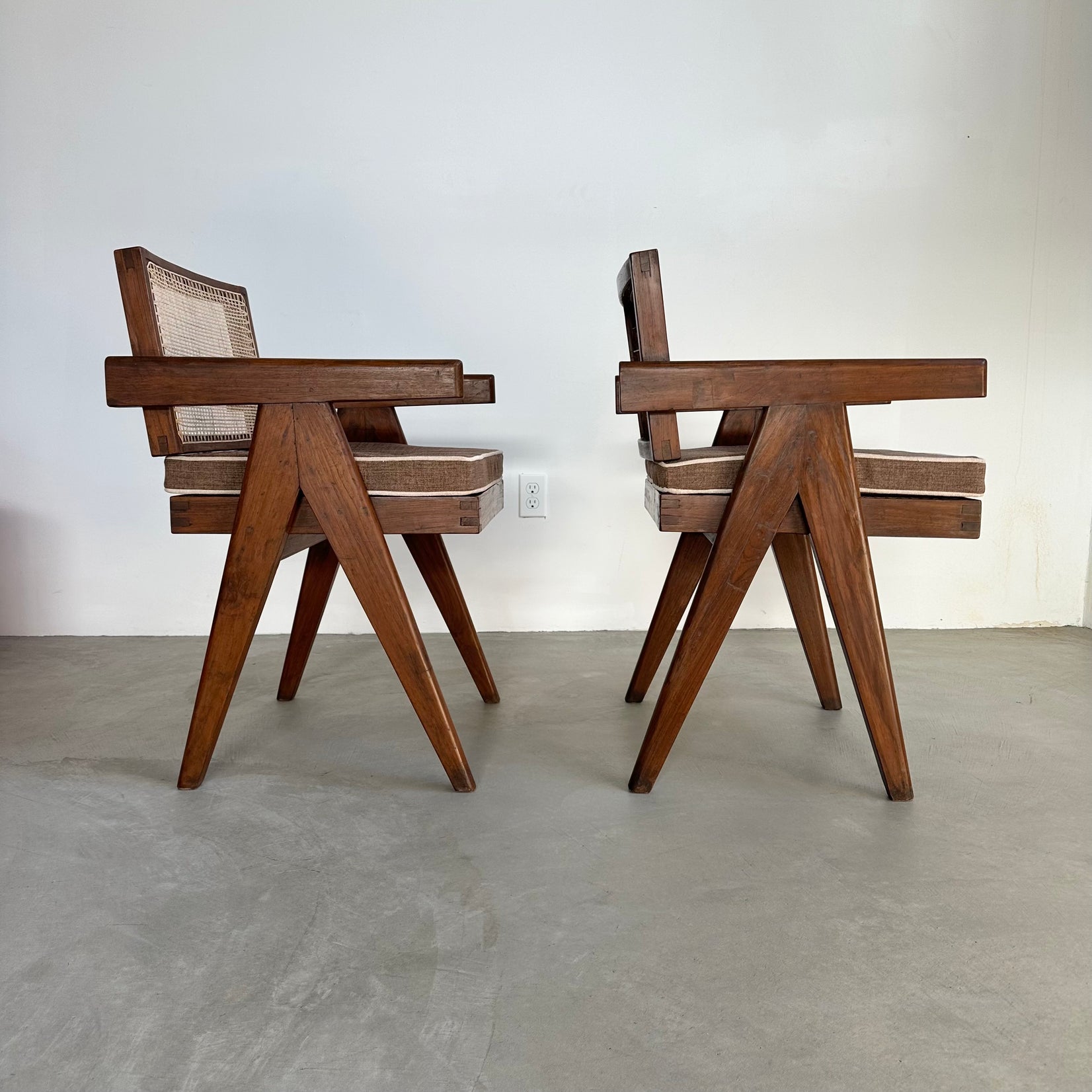 Pair of Pierre Jeanneret Floating Back V-Leg Office Chairs