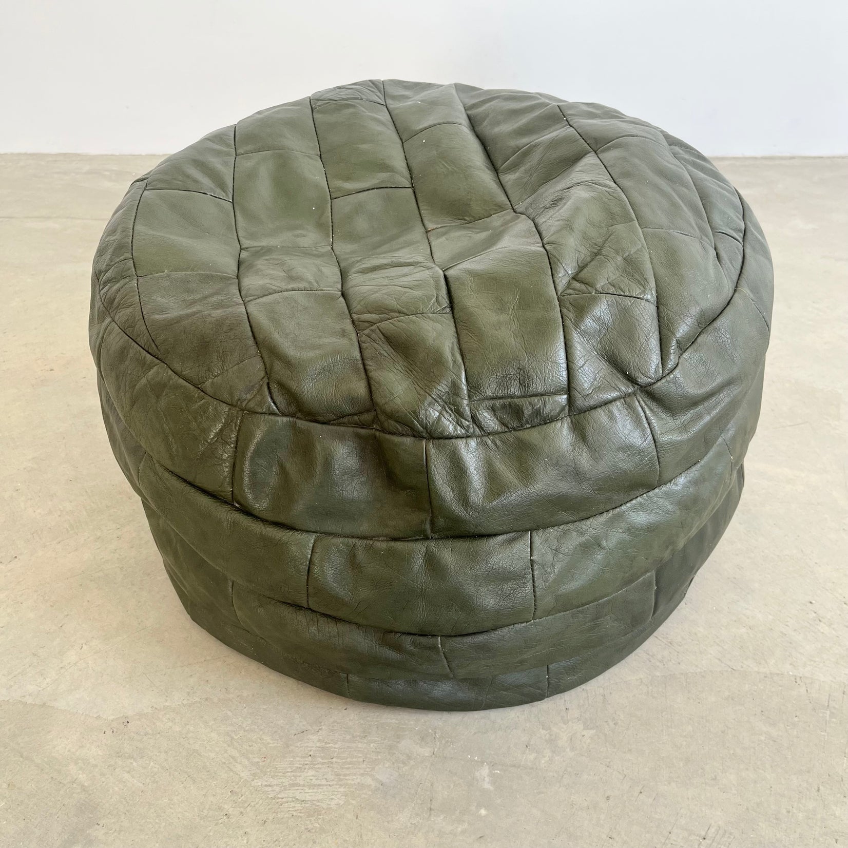 De Sede Green Leather Patchwork Ottoman, 1970s Switzerland