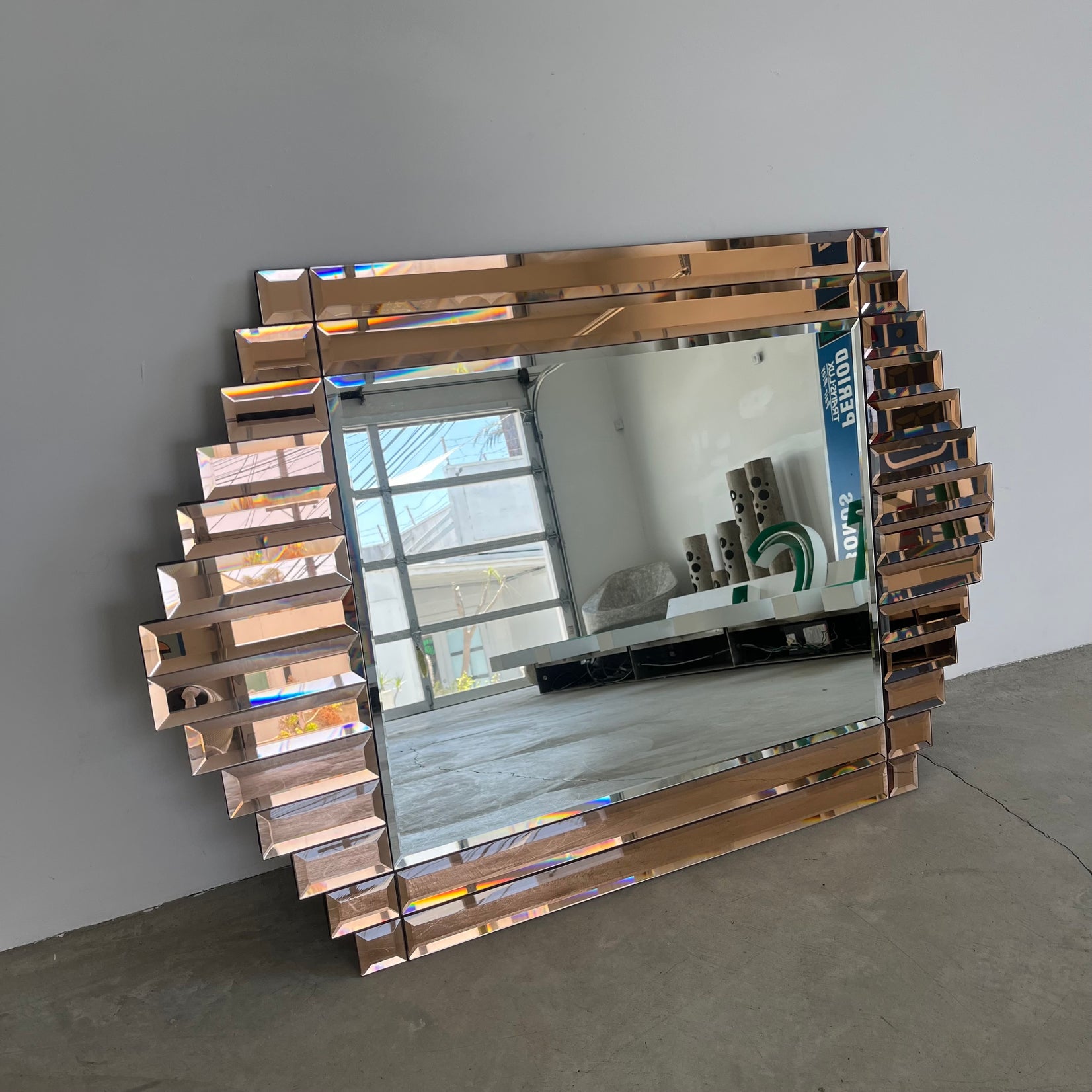 Art Deco Peach Glass Faceted Mirror