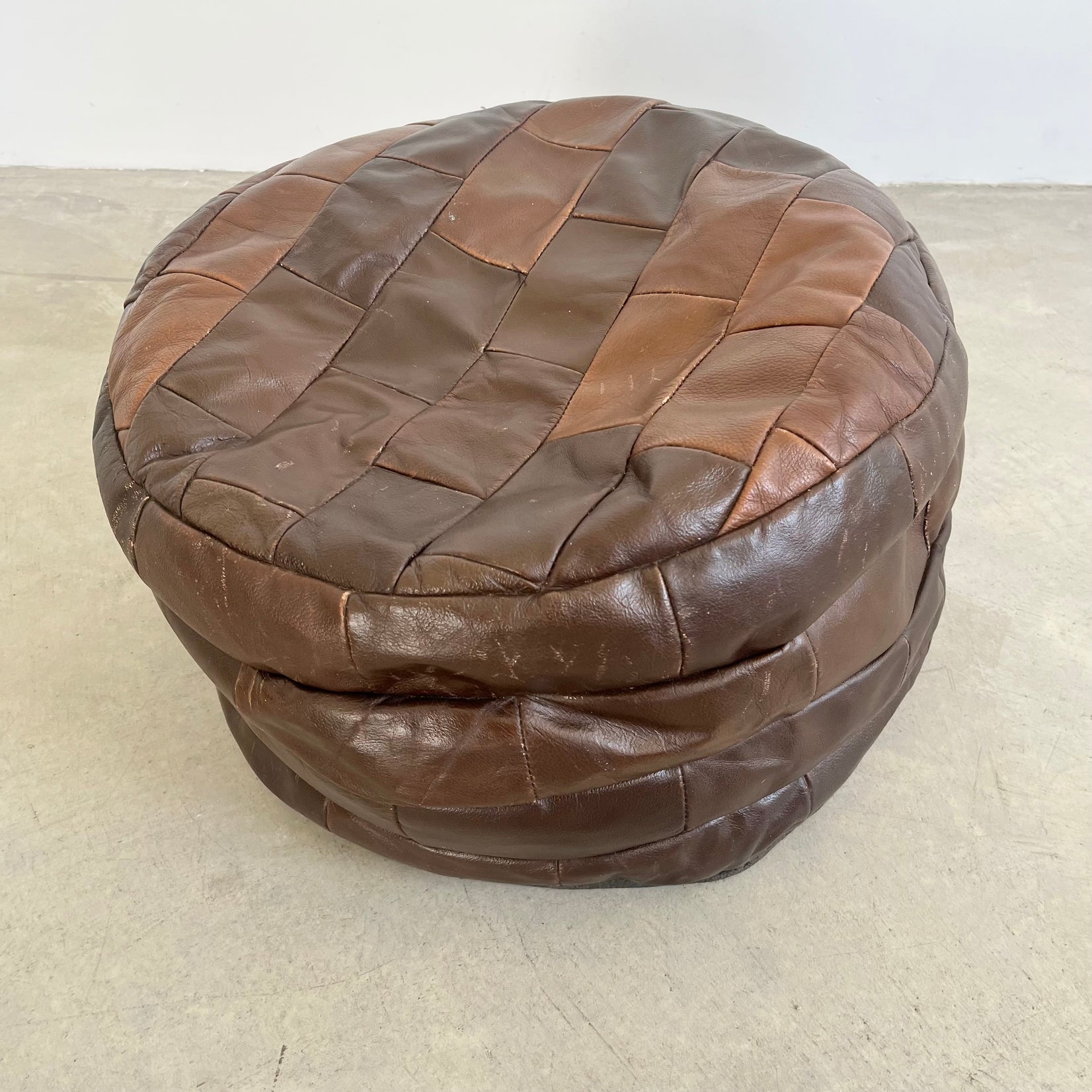 De Sede Brown Leather Patchwork Ottoman, 1970s Switzerland