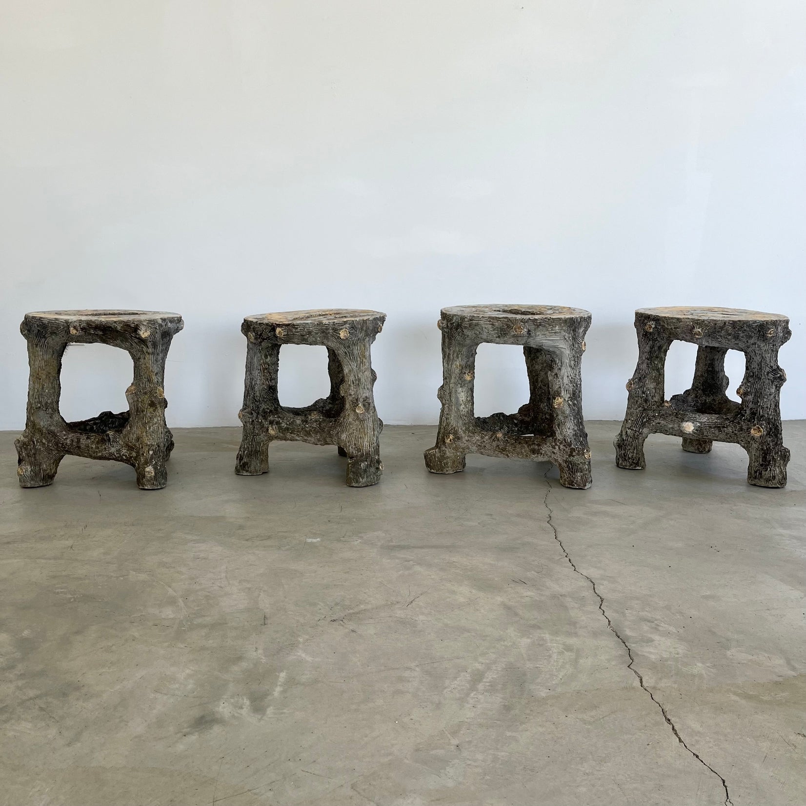 Set of 4 Faux Bois stools, 1960s France