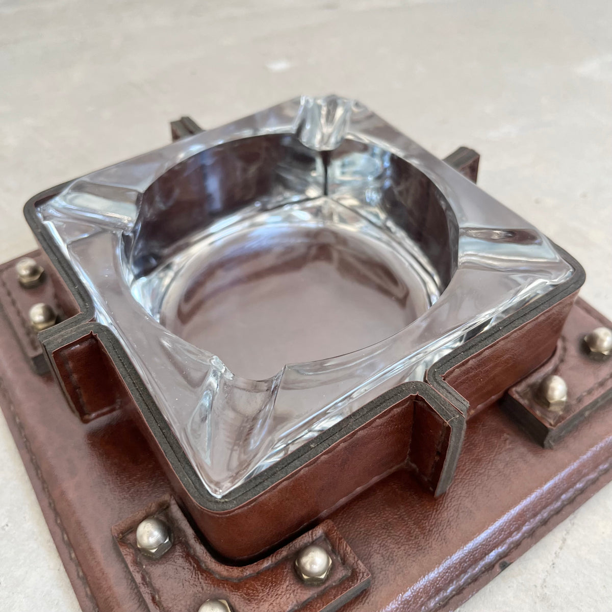 Leather, Brass and Glass Ashtray