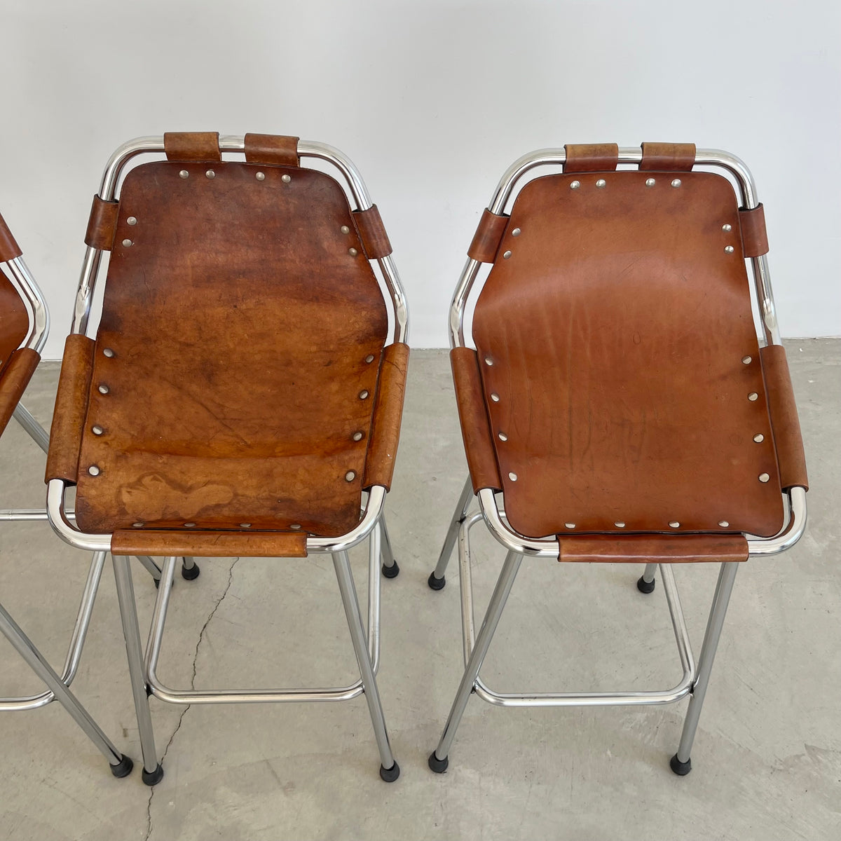 Set of 6 Leather and Chrome Bar Stools