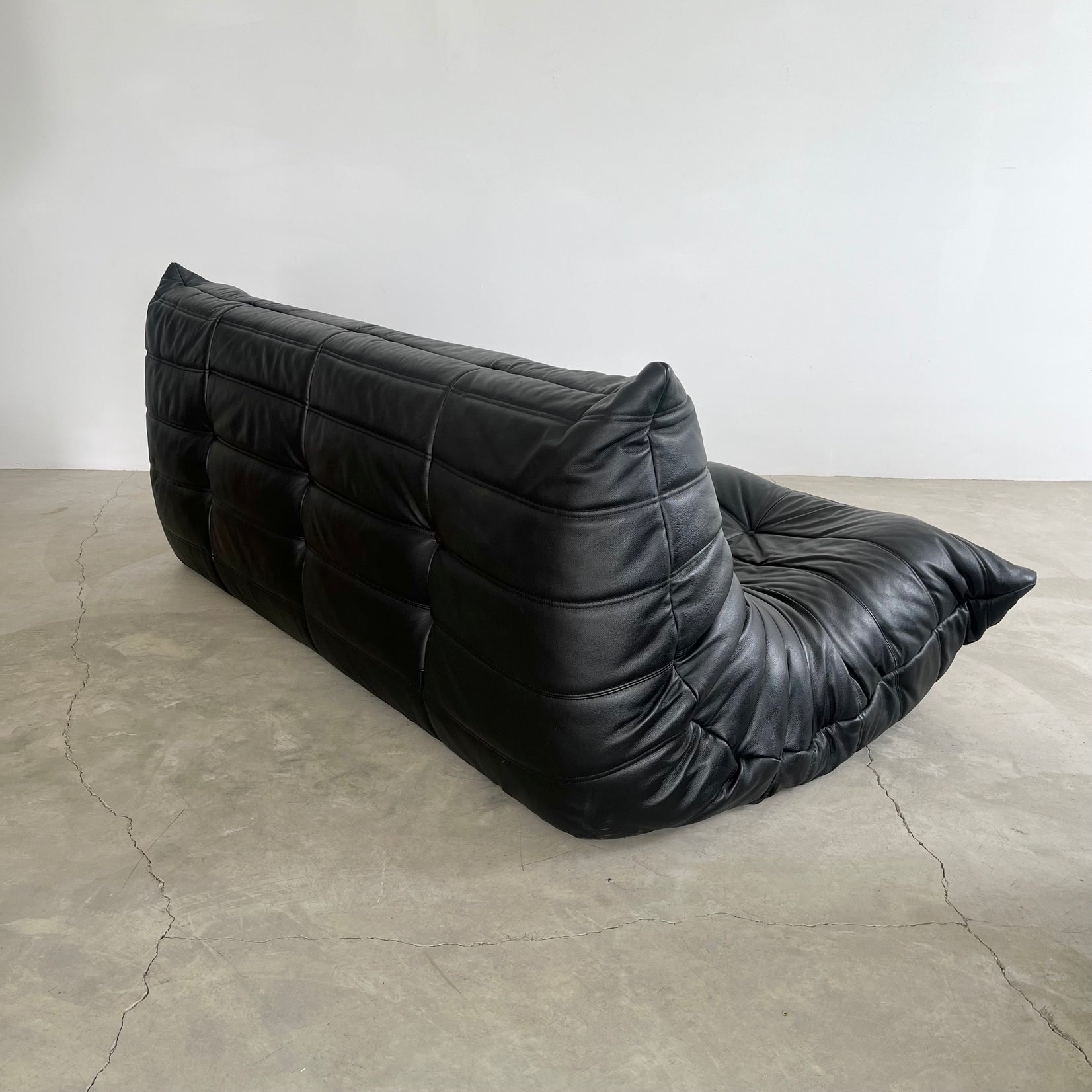 Black Leather 3 Seater Togo Sofa