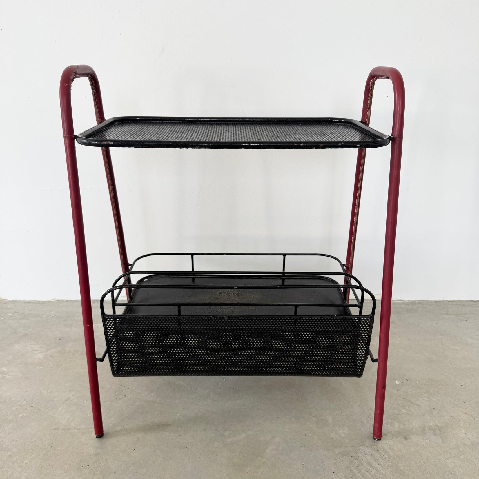 Red Leather and Iron Side Table