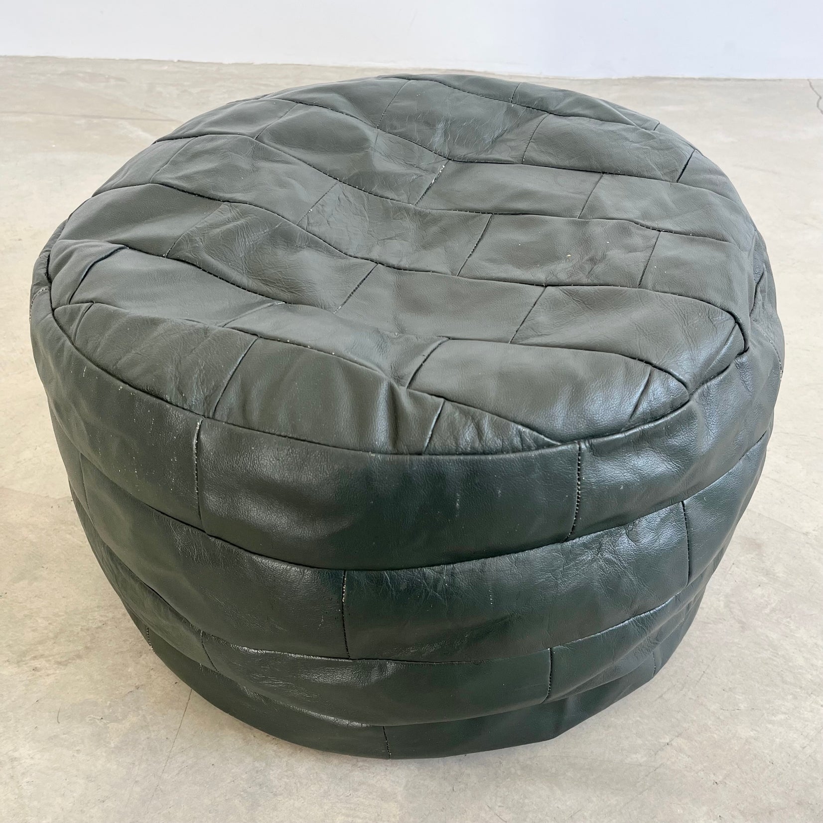 De Sede Green Leather Patchwork Ottoman, 1970s Switzerland
