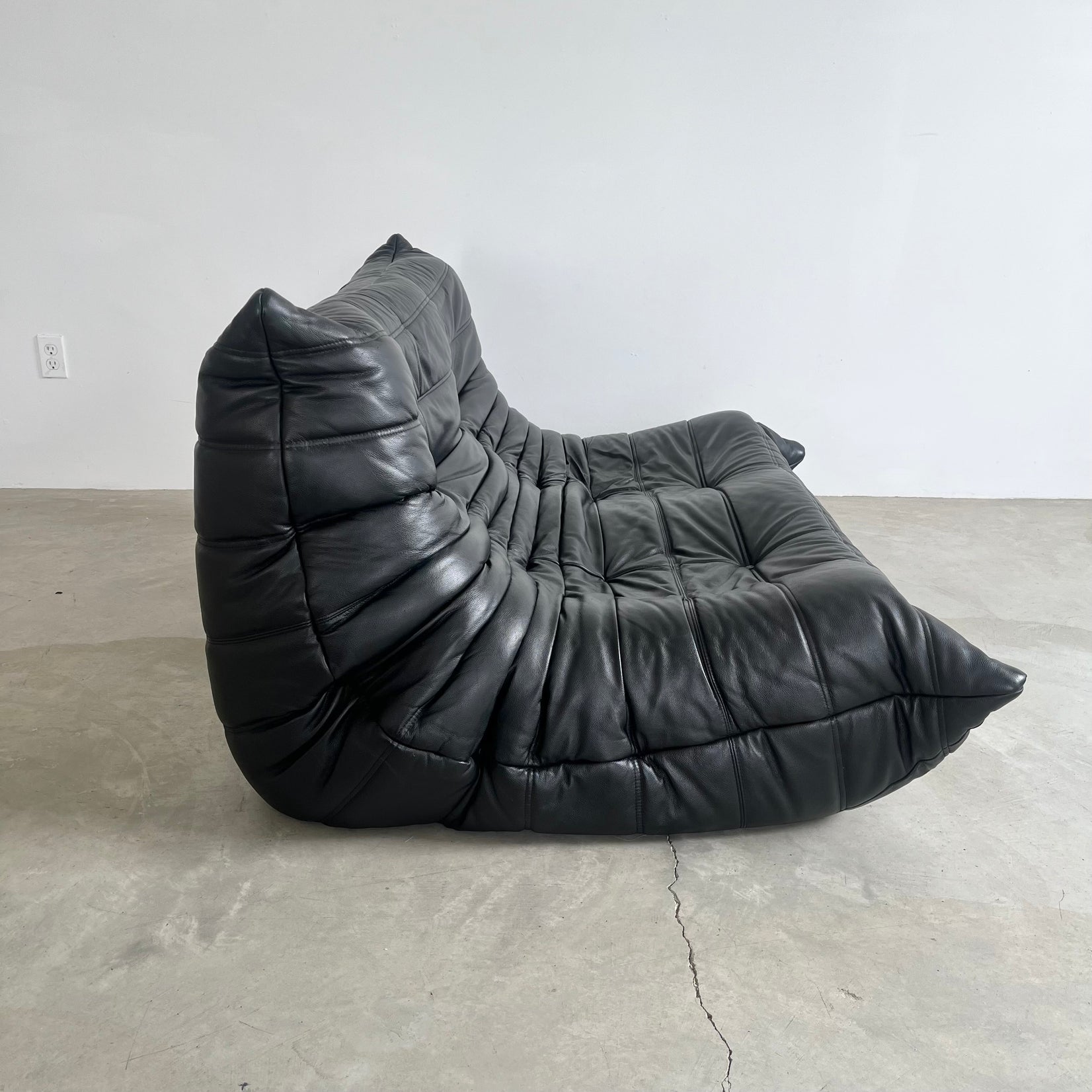 Black Leather 2 Seater Togo Sofa