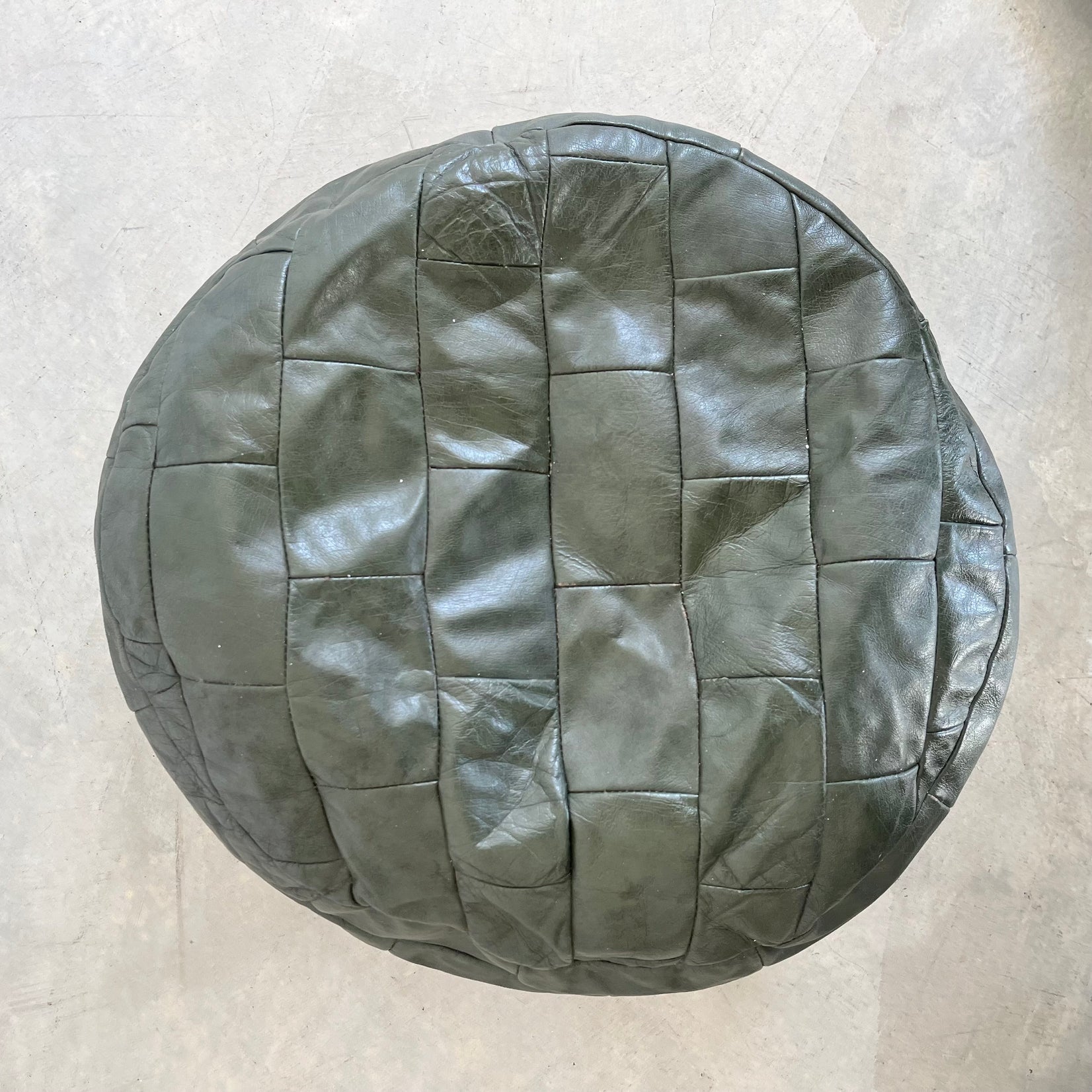 De Sede Green Leather Patchwork Ottoman, 1970s Switzerland