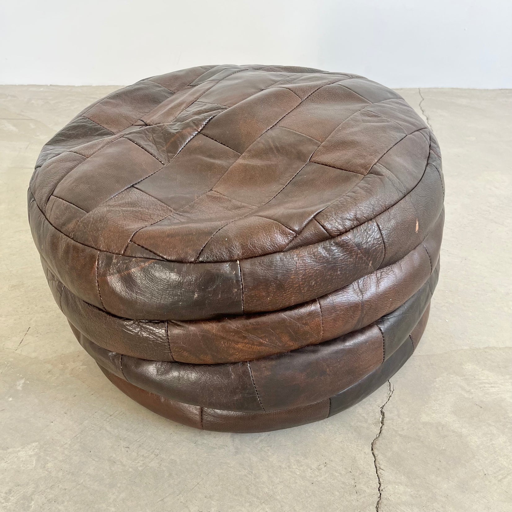 De Sede Brown Leather Patchwork Ottoman, 1970s Switzerland