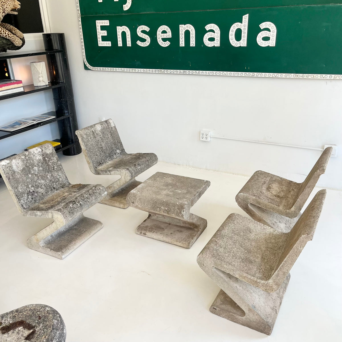 Sculptural Concrete Zig Zag Chairs and Table