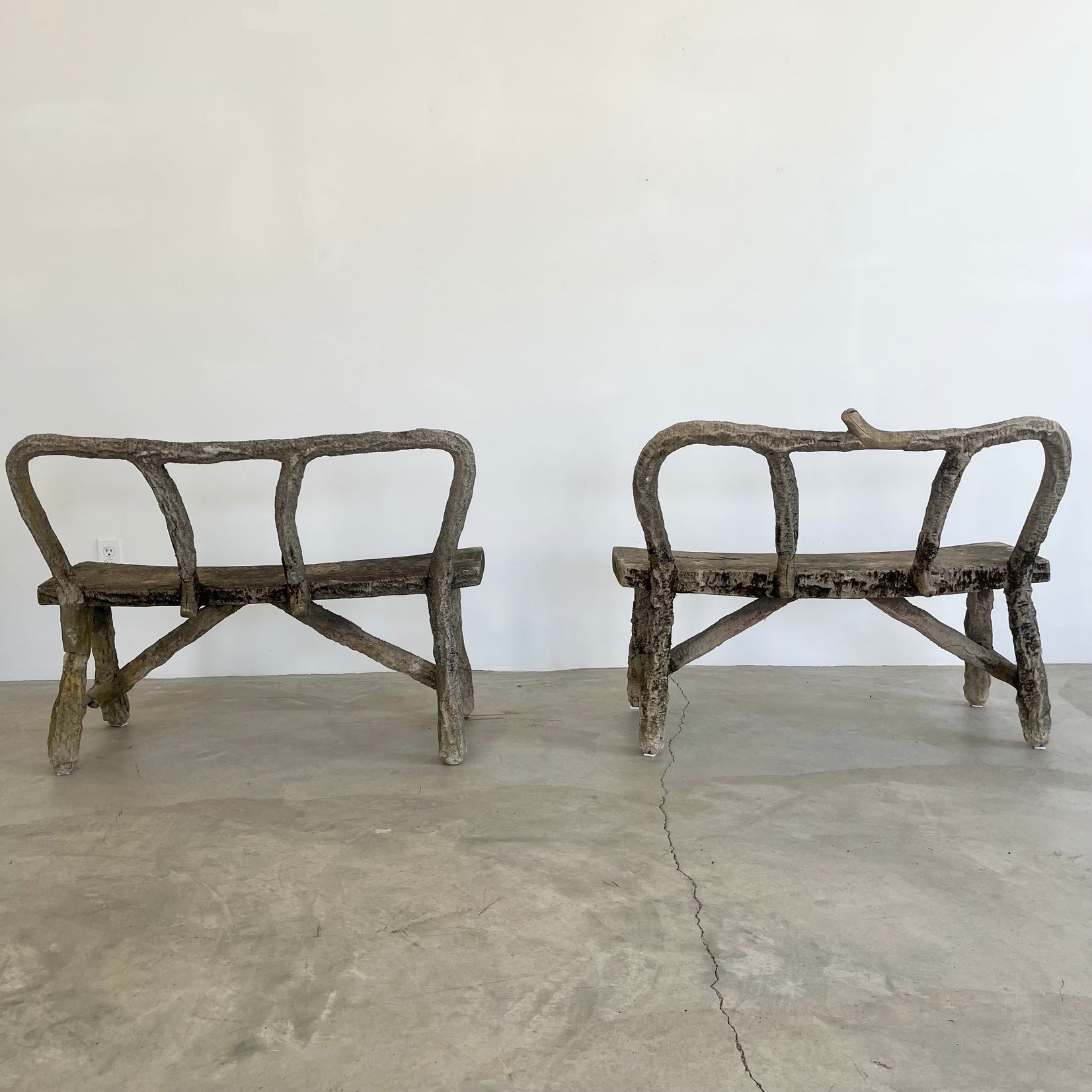 Pair of Faux Bois Concrete Benches, 1960s France