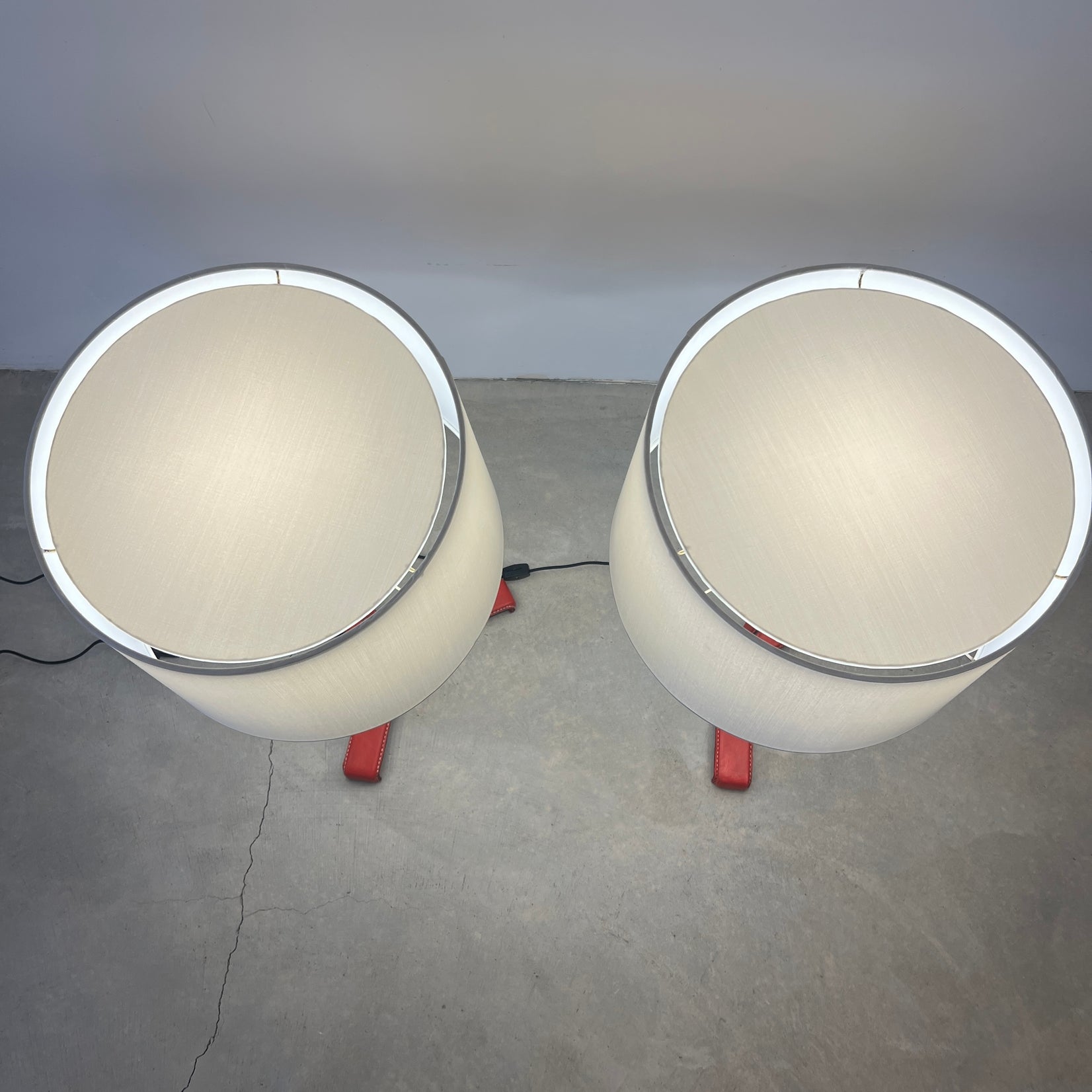 Pair of Red Leather Table Lamps