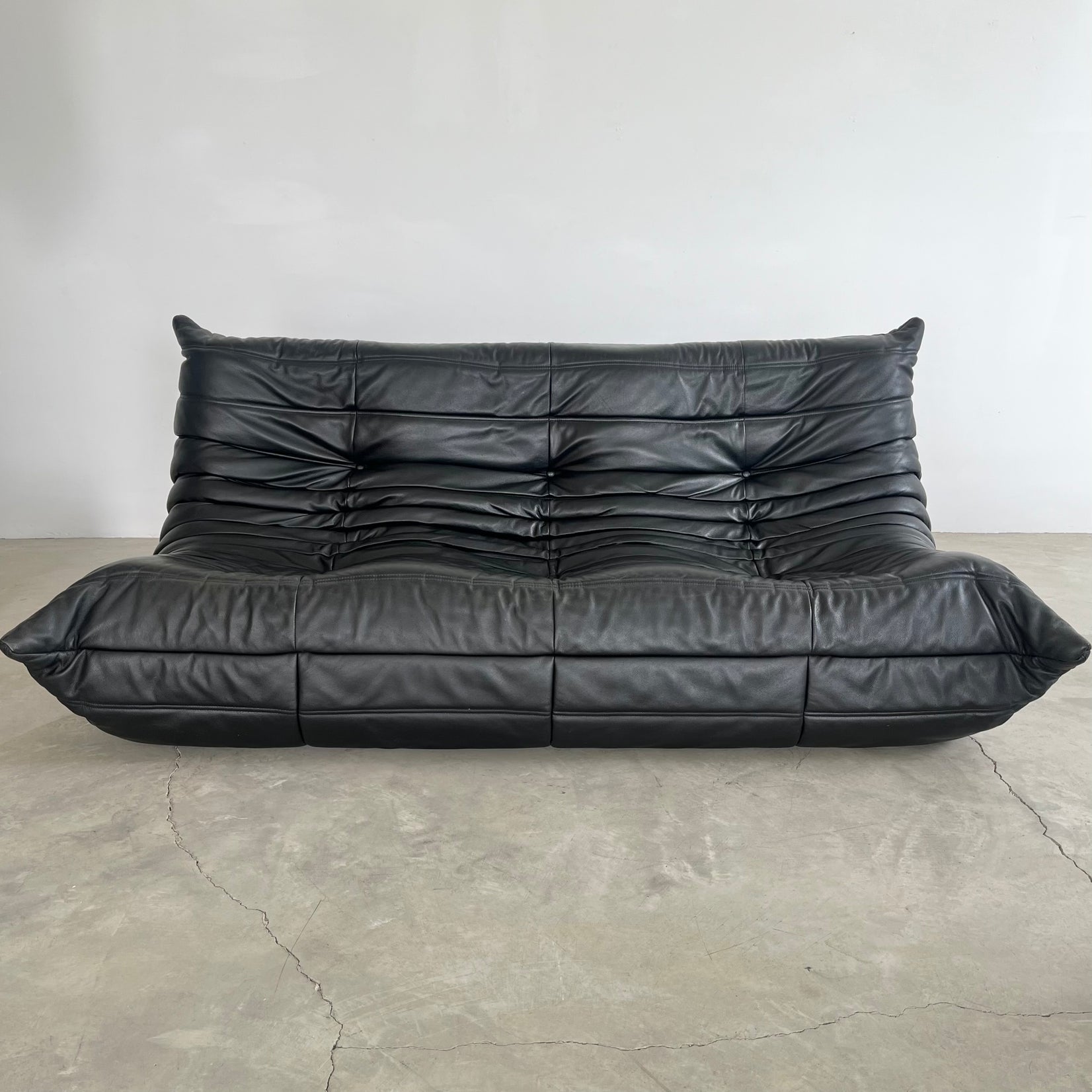 Black Leather 3 Seater Togo Sofa