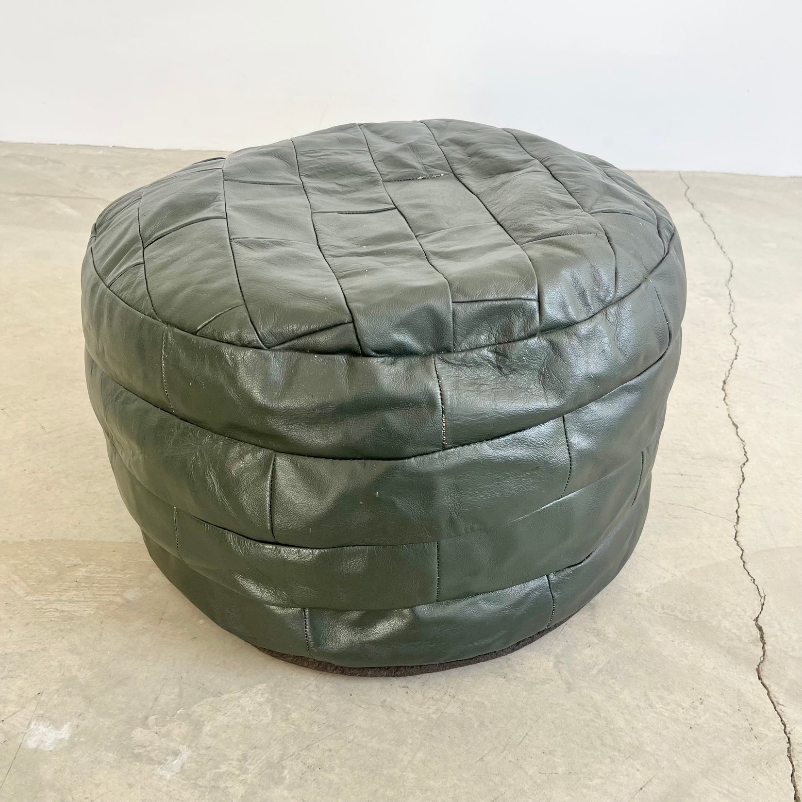 De Sede Green Leather Patchwork Ottoman, 1970s Switzerland