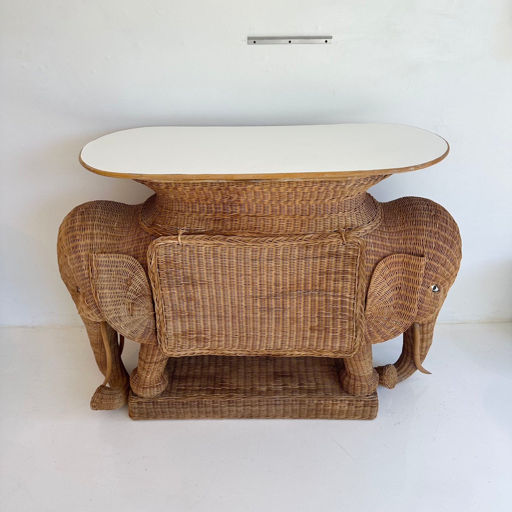 Wicker and Rattan Elephant Console Table