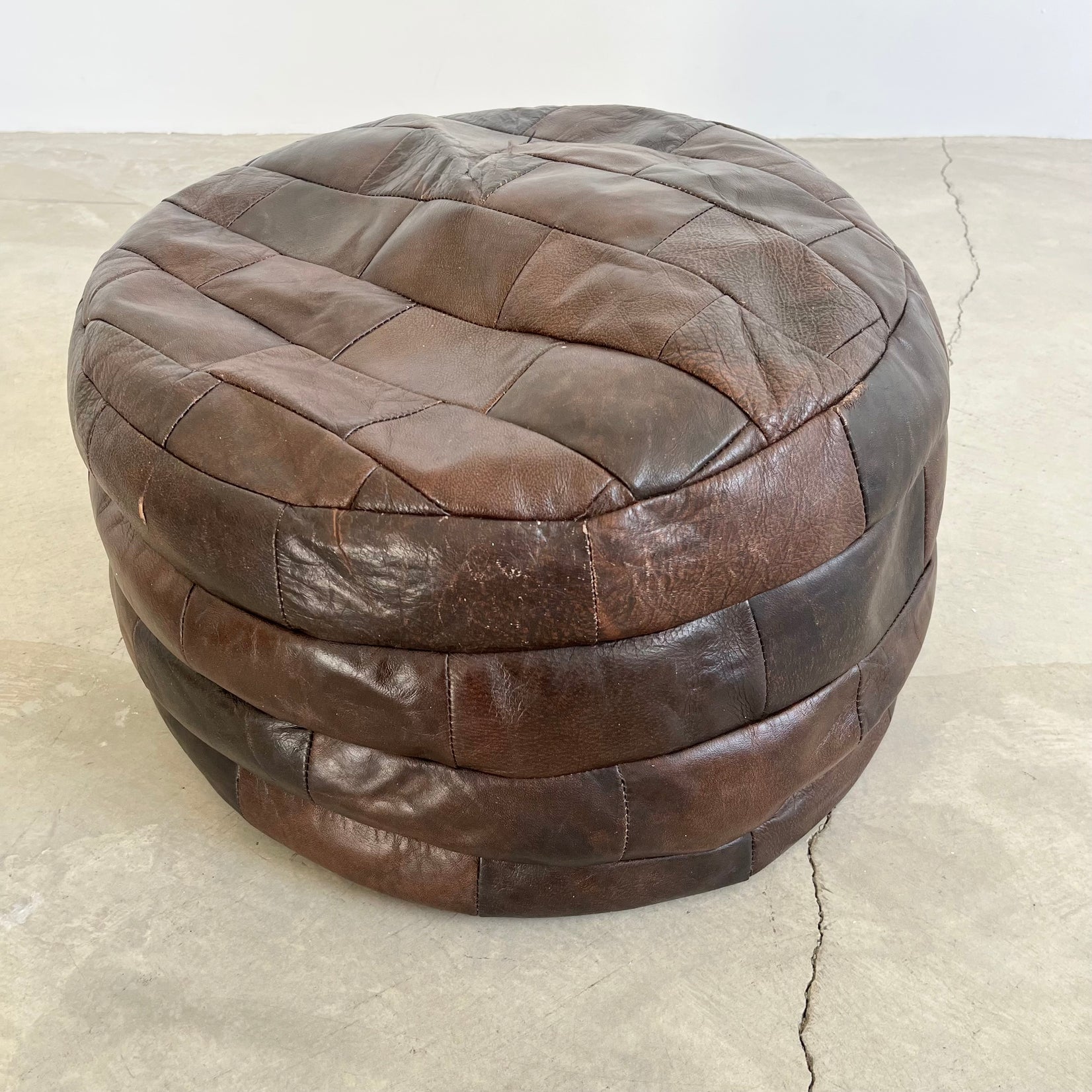 De Sede Brown Leather Patchwork Ottoman, 1970s Switzerland
