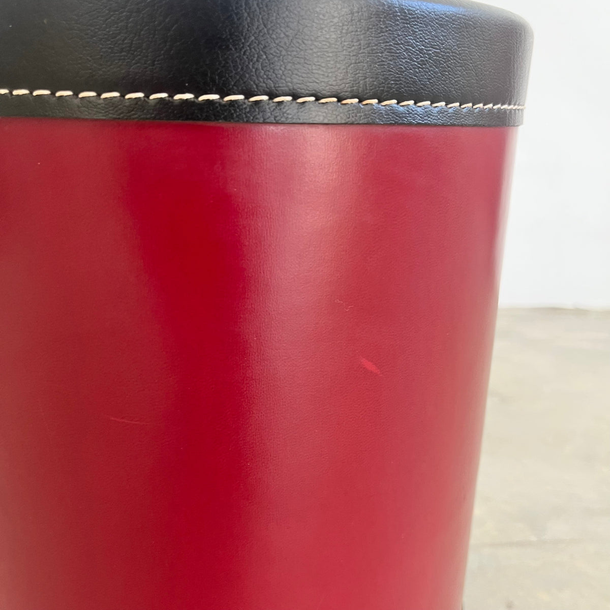 Red and Black Leather Waste Basket