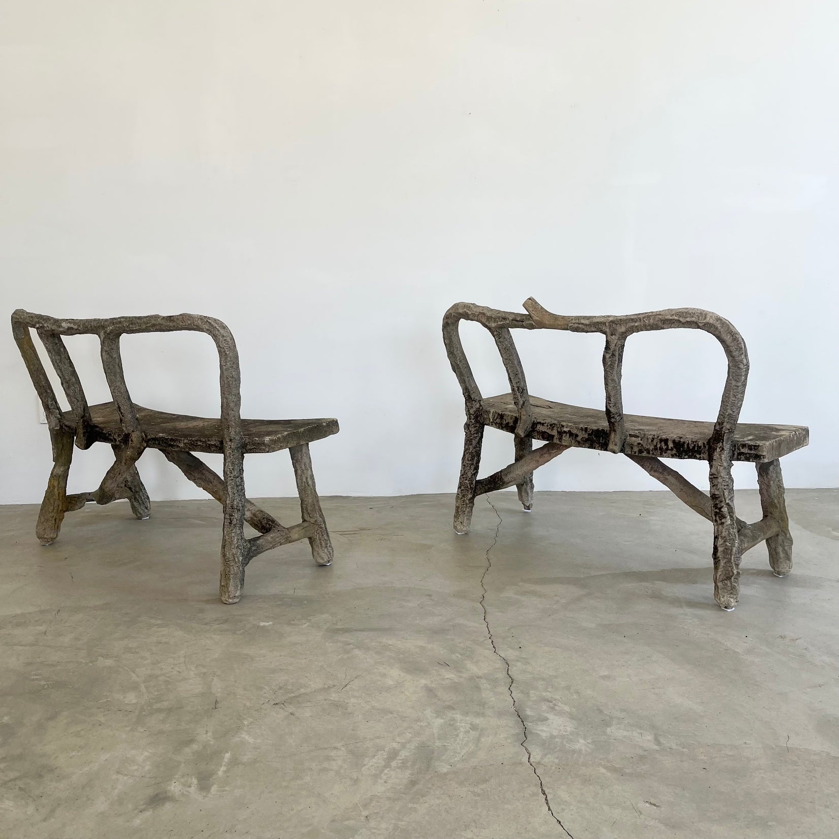 Pair of Faux Bois Concrete Benches, 1960s France