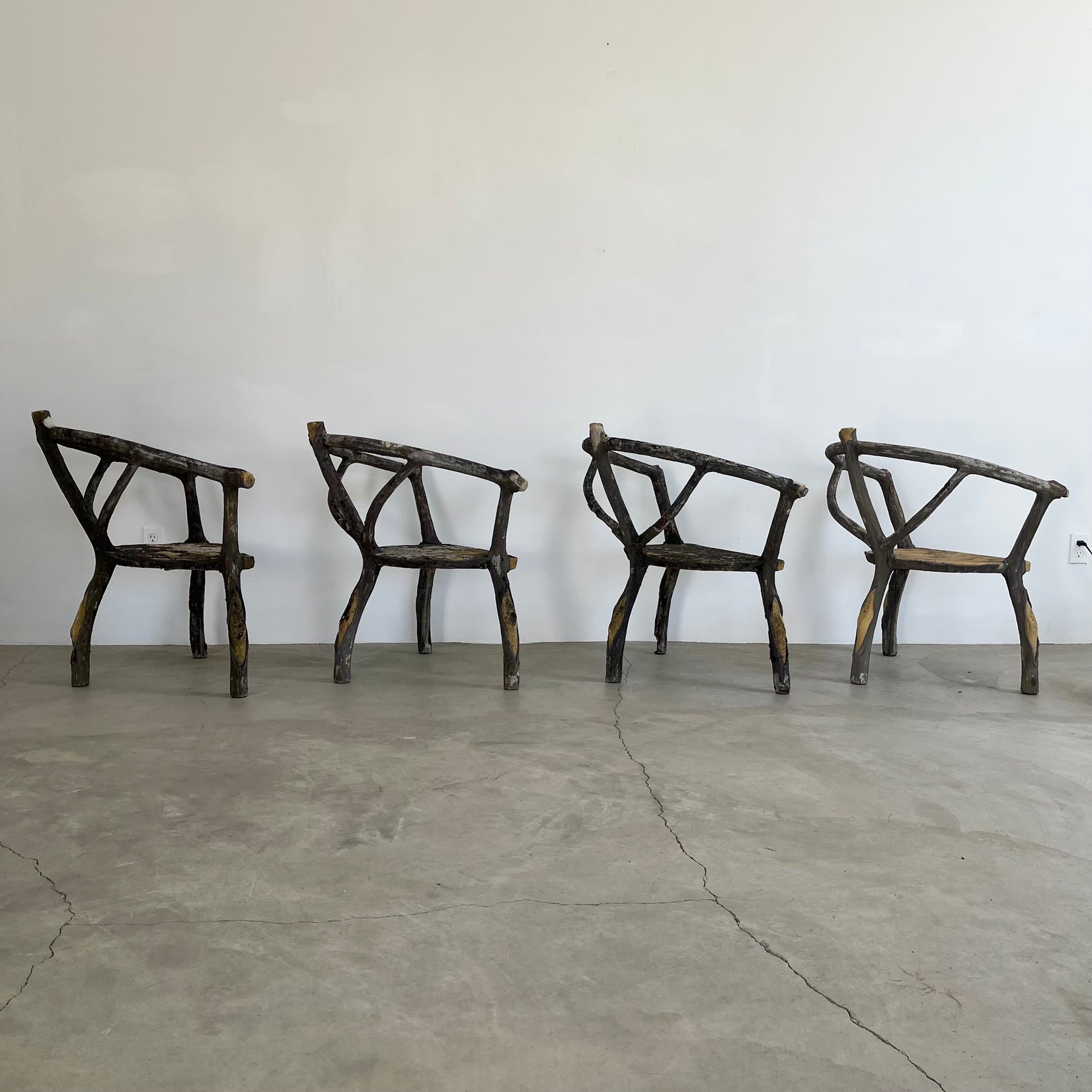 Set of 4 Faux Bois chairs, 1960s France