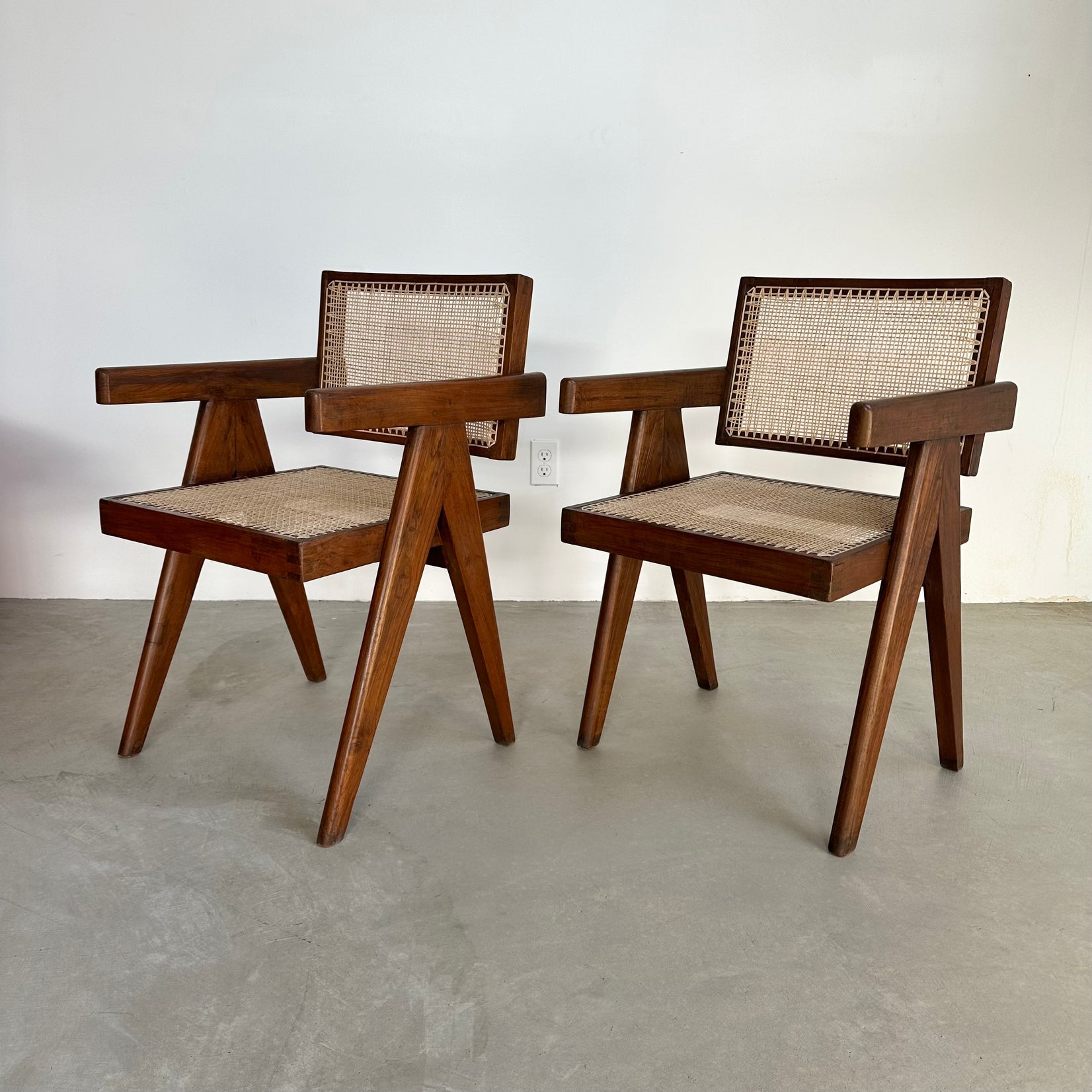 Pair of Pierre Jeanneret Floating Back V-Leg Office Chairs