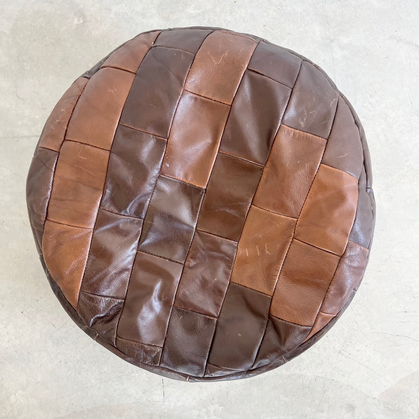 De Sede Brown Leather Patchwork Ottoman, 1970s Switzerland