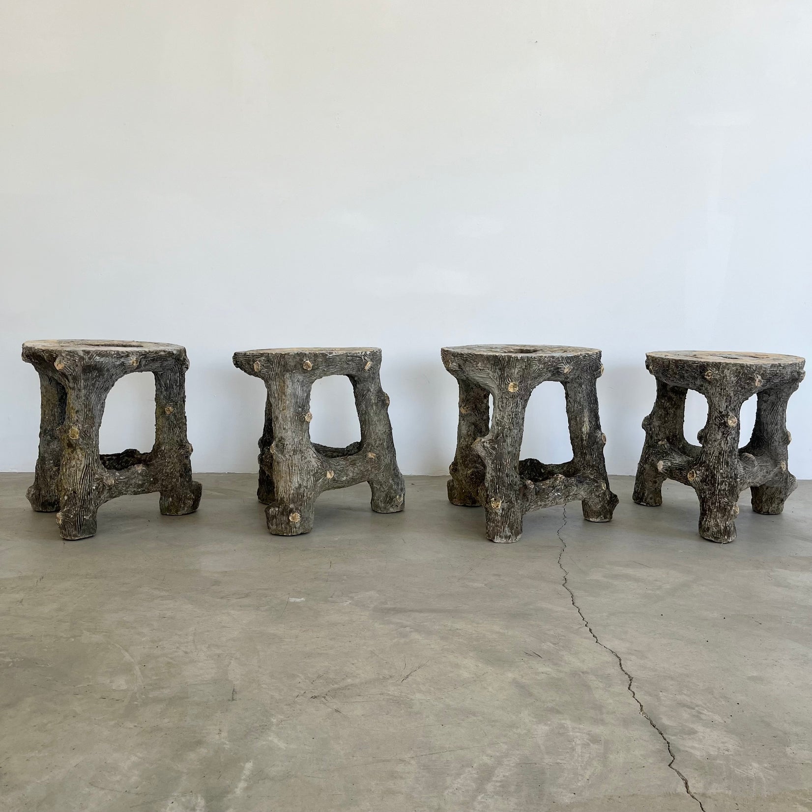 Set of 4 Faux Bois stools, 1960s France