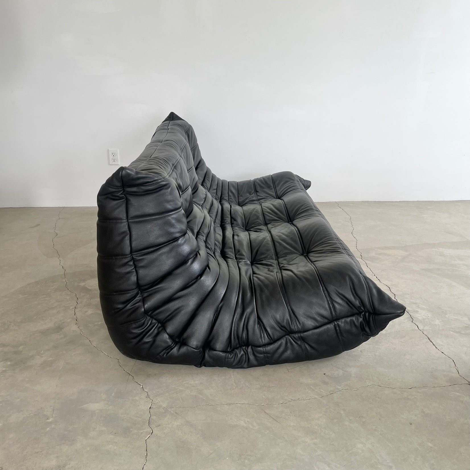 Black Leather 3 Seater Togo Sofa