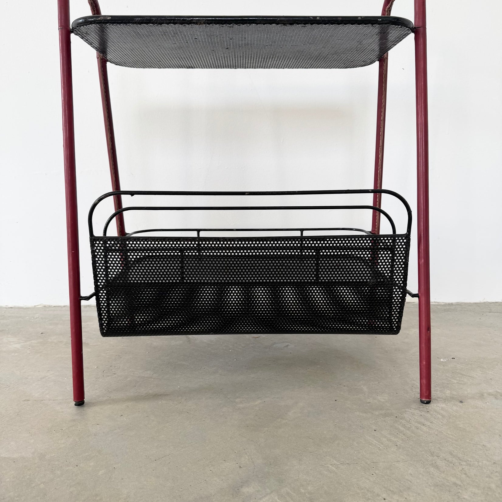 Red Leather and Iron Side Table