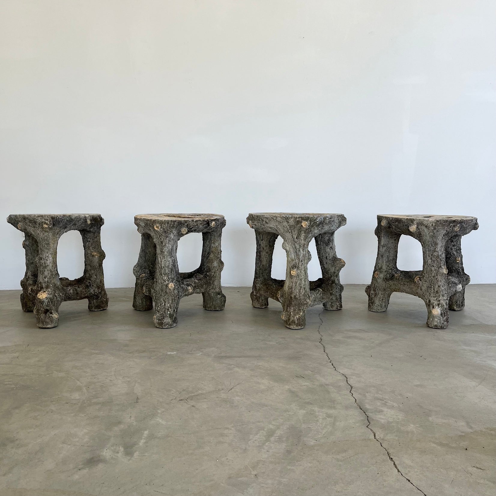 Set of 4 Faux Bois stools, 1960s France