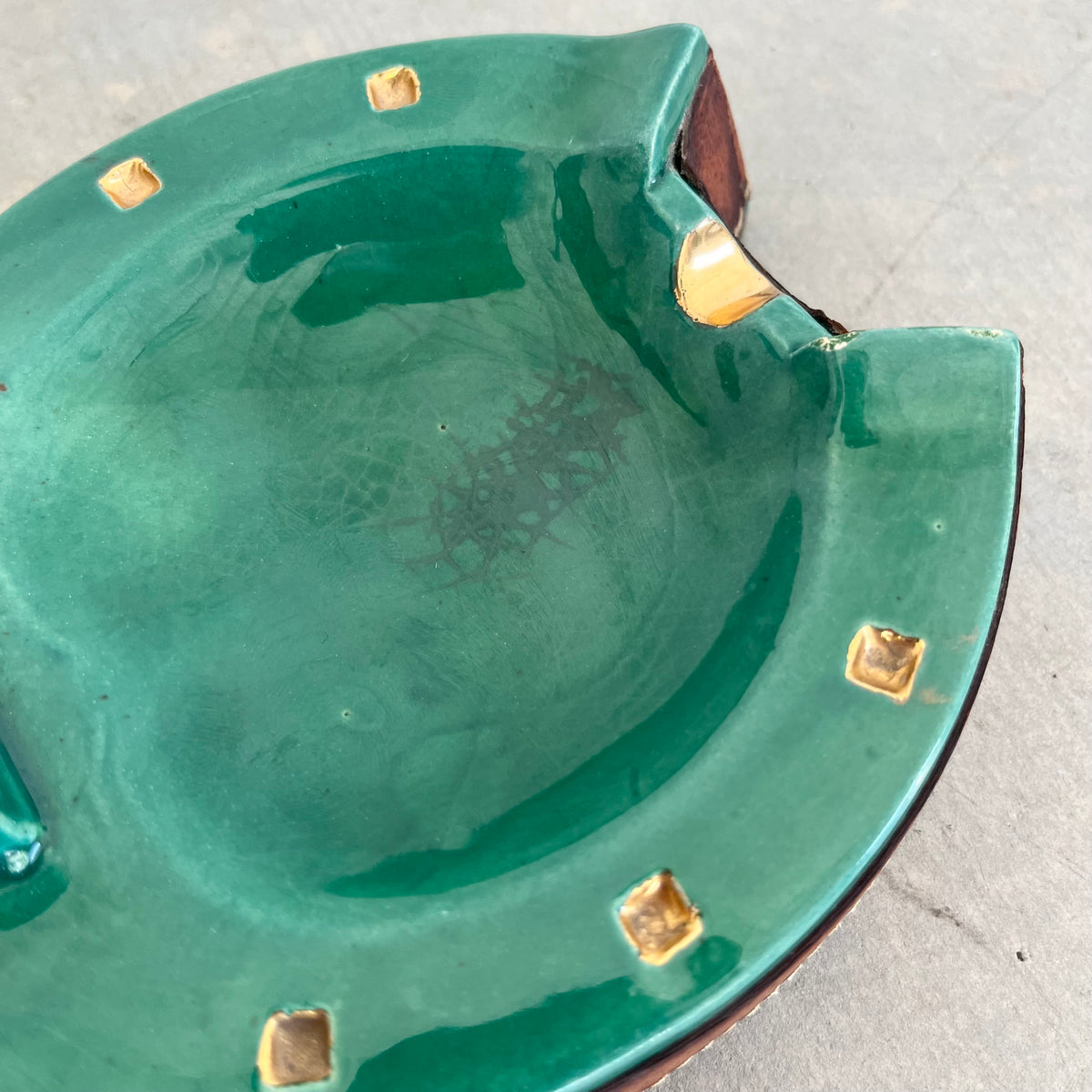 Green Ceramic and Leather Horseshoe Ashtray`