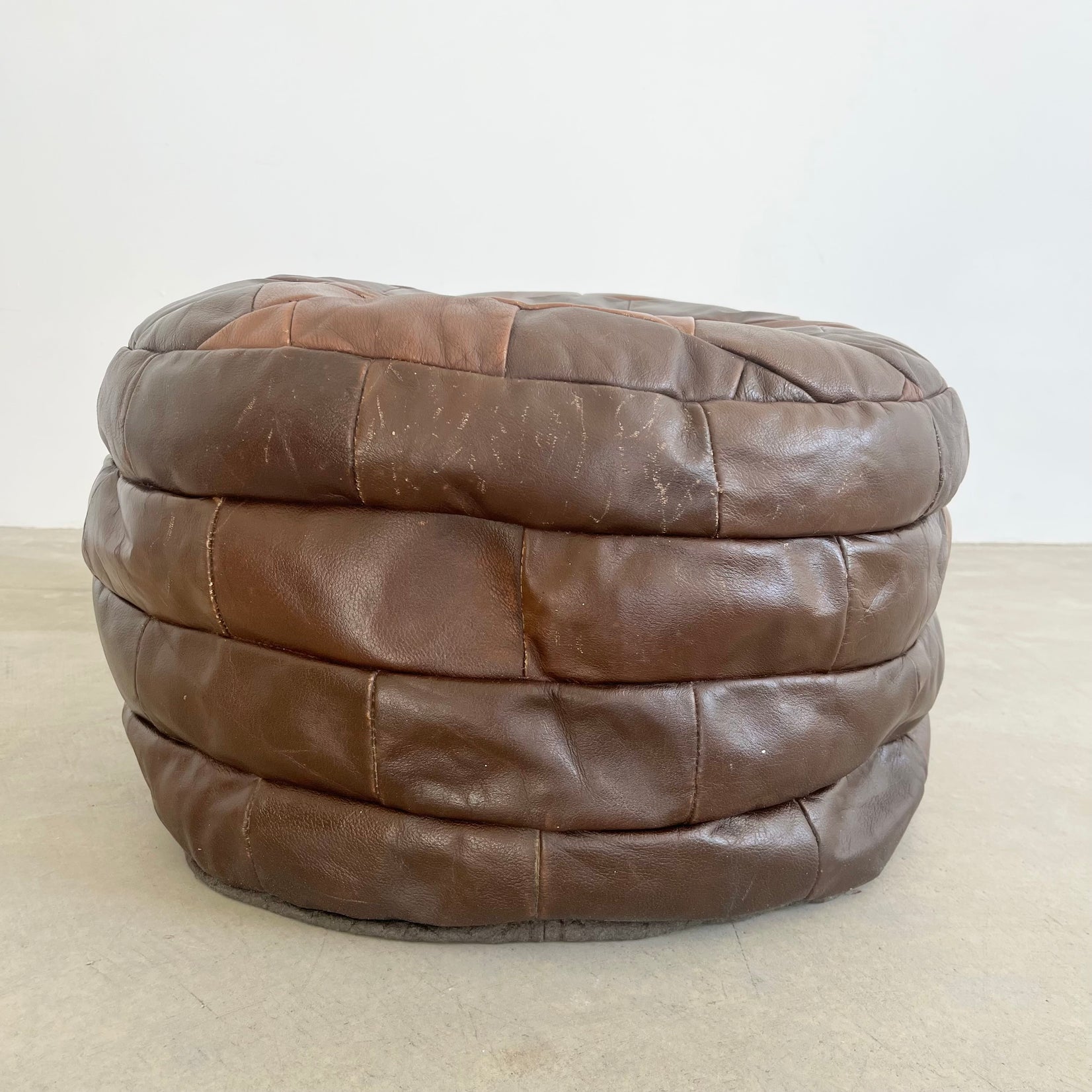 De Sede Brown Leather Patchwork Ottoman, 1970s Switzerland